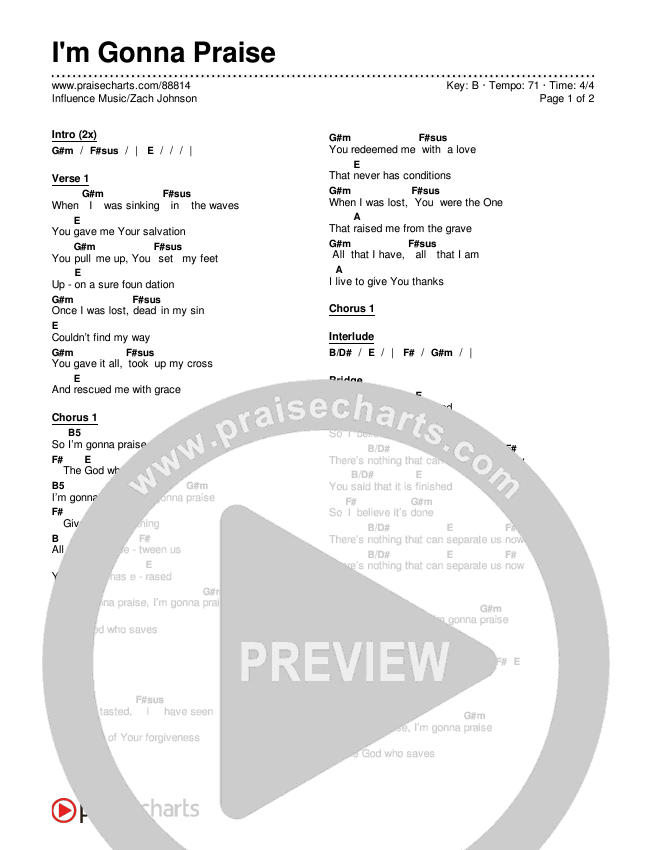 I'm Gonna Praise Chords & Lyrics (Influence Music / Zach Johnson)