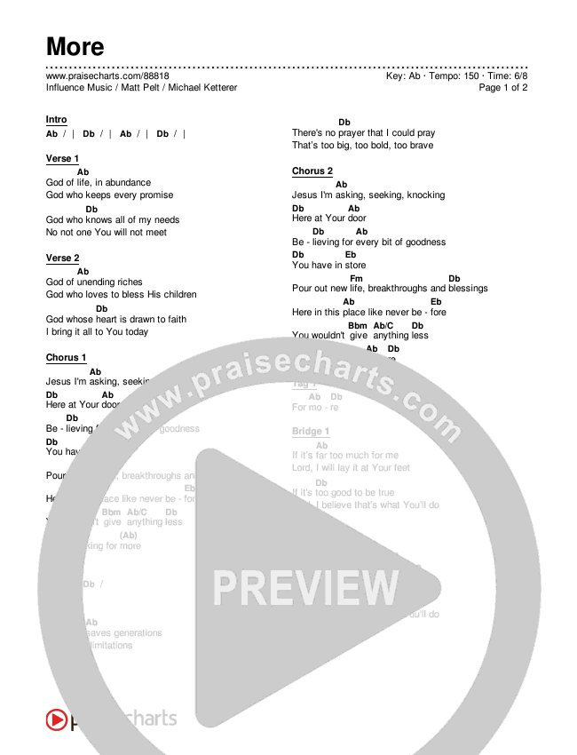 More Chords & Lyrics (Influence Music / Matt Pelt / Michael Ketterer)