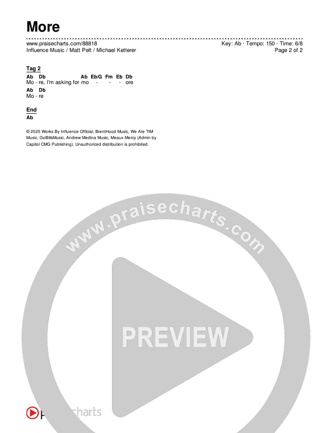 More Chords & Lyrics (Influence Music / Matt Pelt / Michael Ketterer)