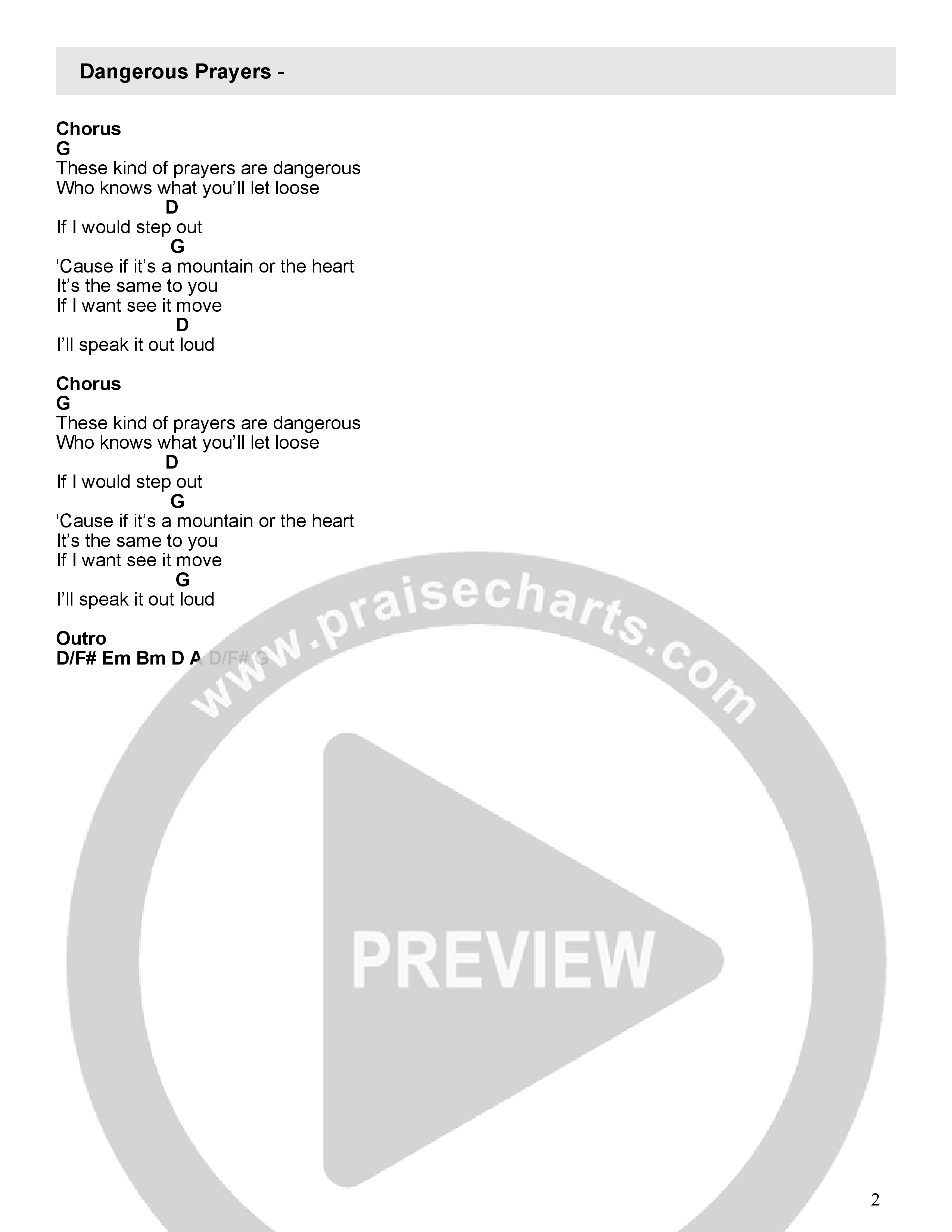 Dangerous Prayers Chord Chart (Rivers Crossing Worship)