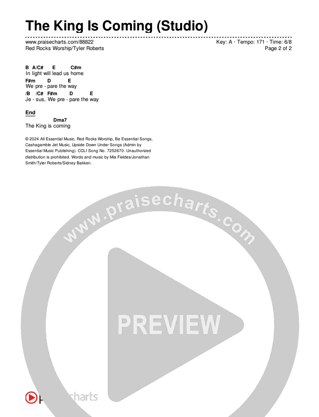 The King Is Coming (Studio) Chords & Lyrics (Red Rocks Worship / Tyler Roberts)