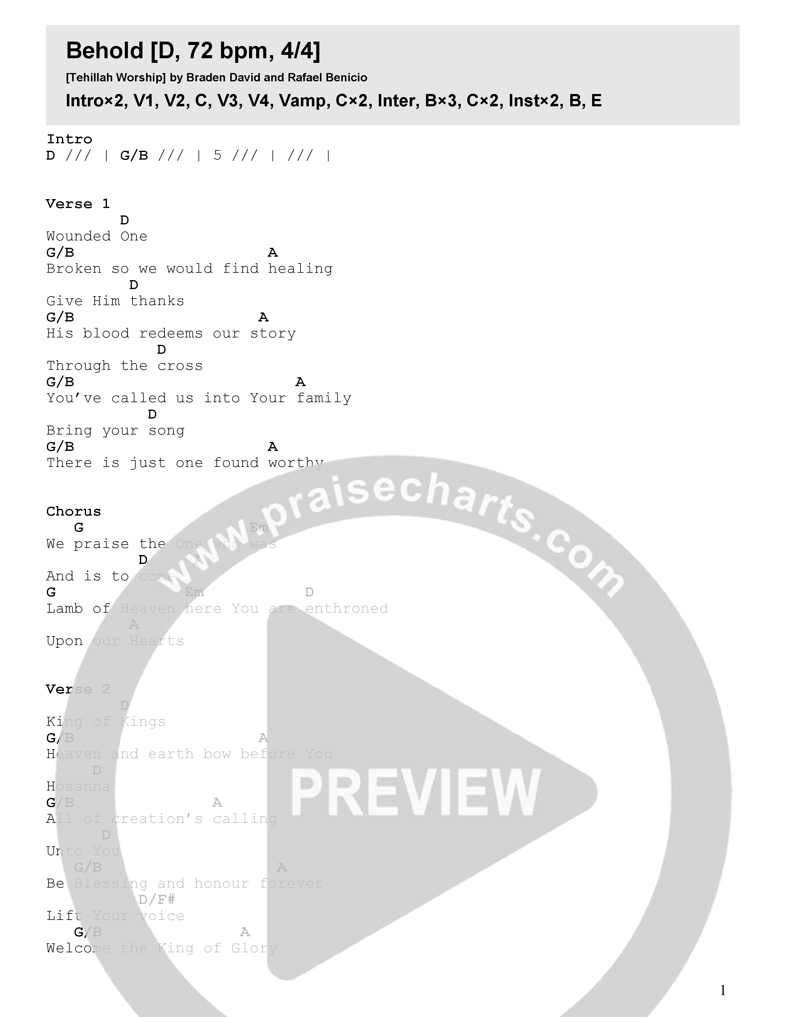 Behold Chord Chart (Tehillah Worship)
