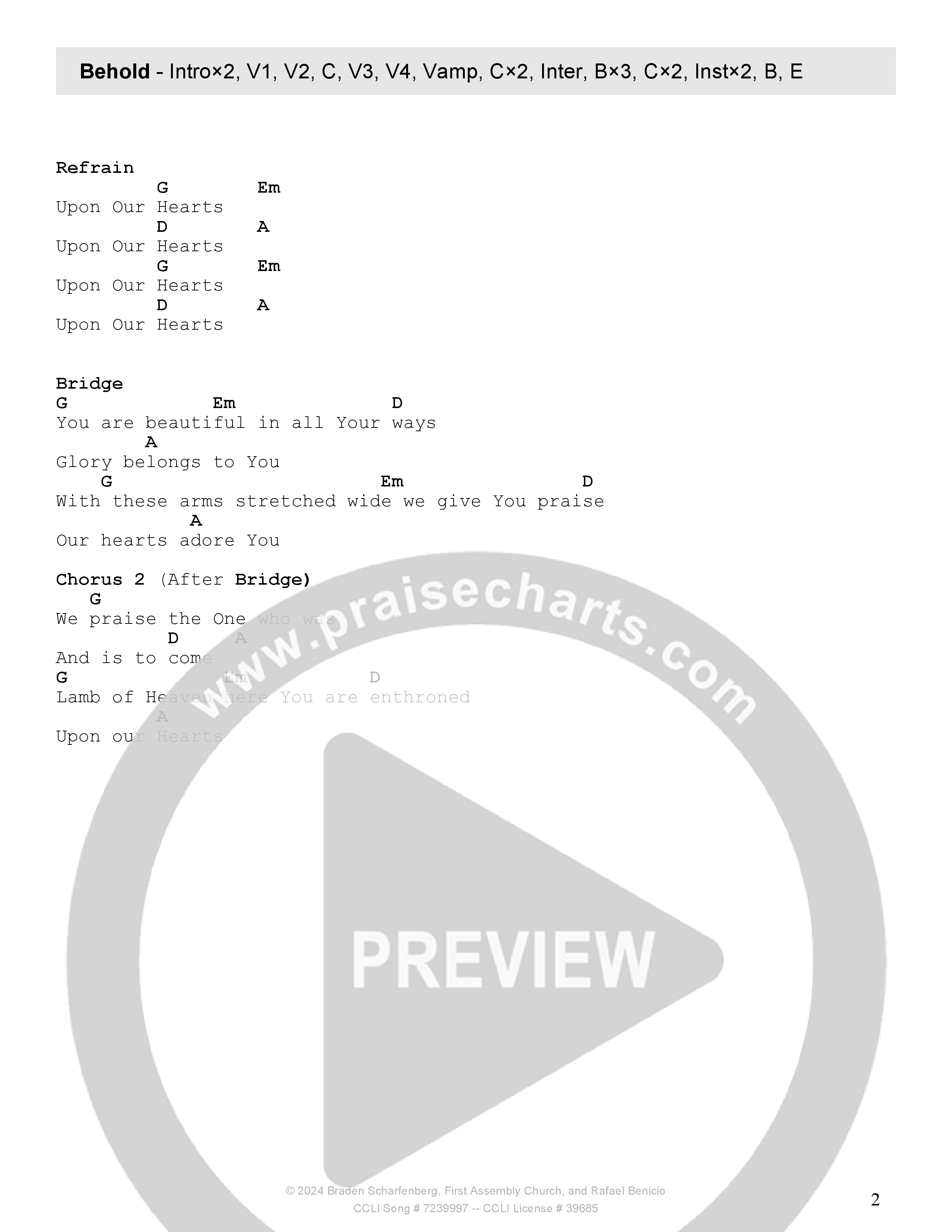 Behold Chord Chart (Tehillah Worship)