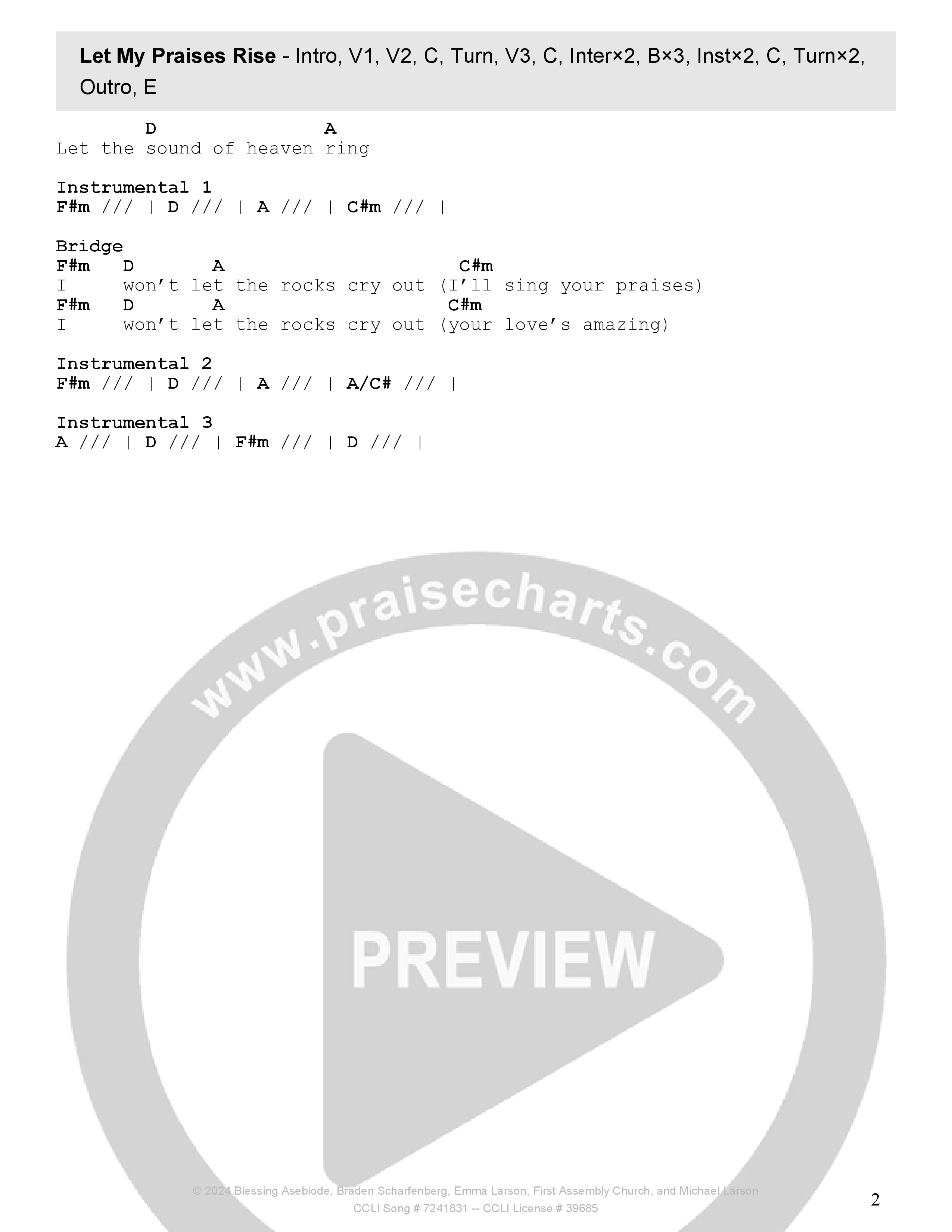 Let My Praises Rise Chord Chart (Tehillah Worship)
