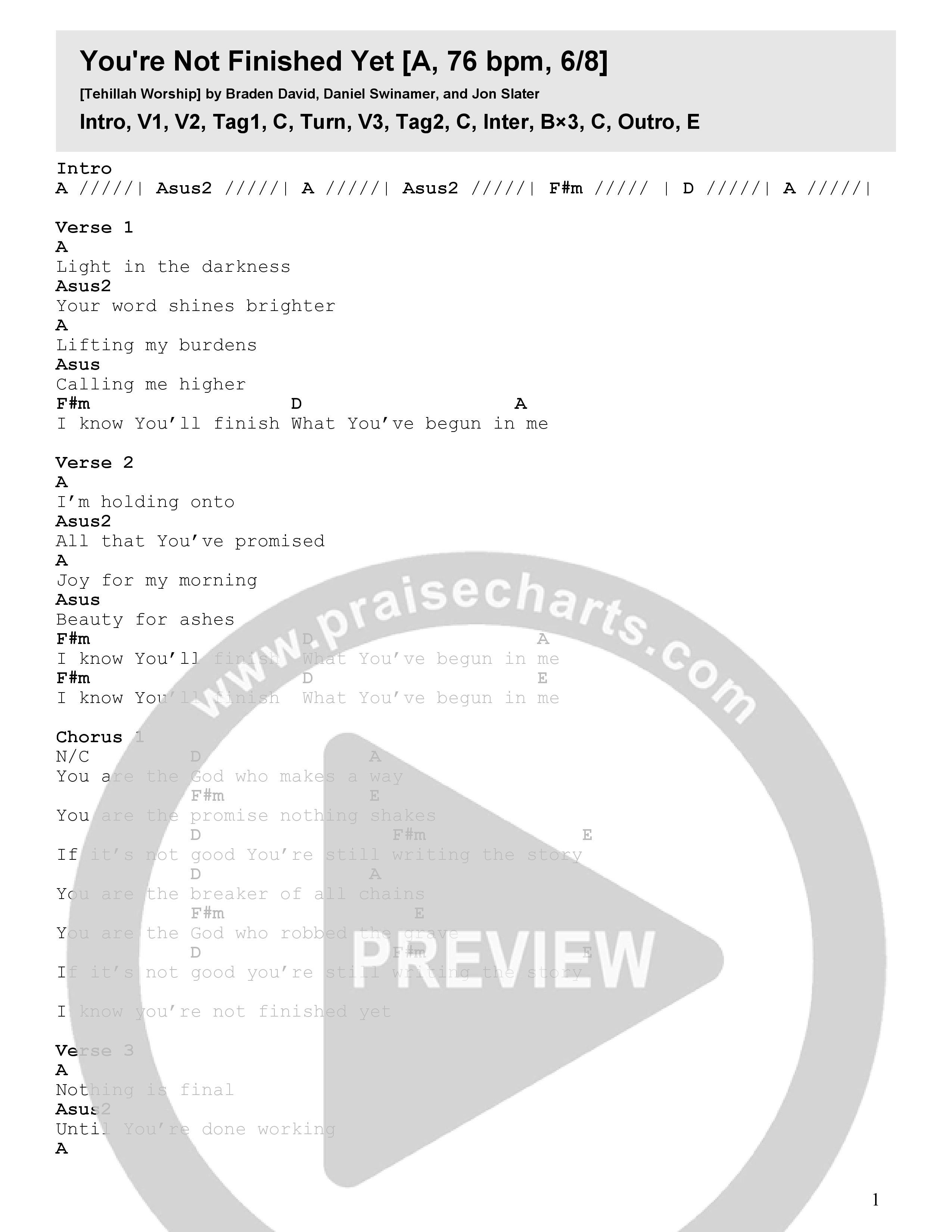 You’re Not Finished Yet Chord Chart (Tehillah Worship)