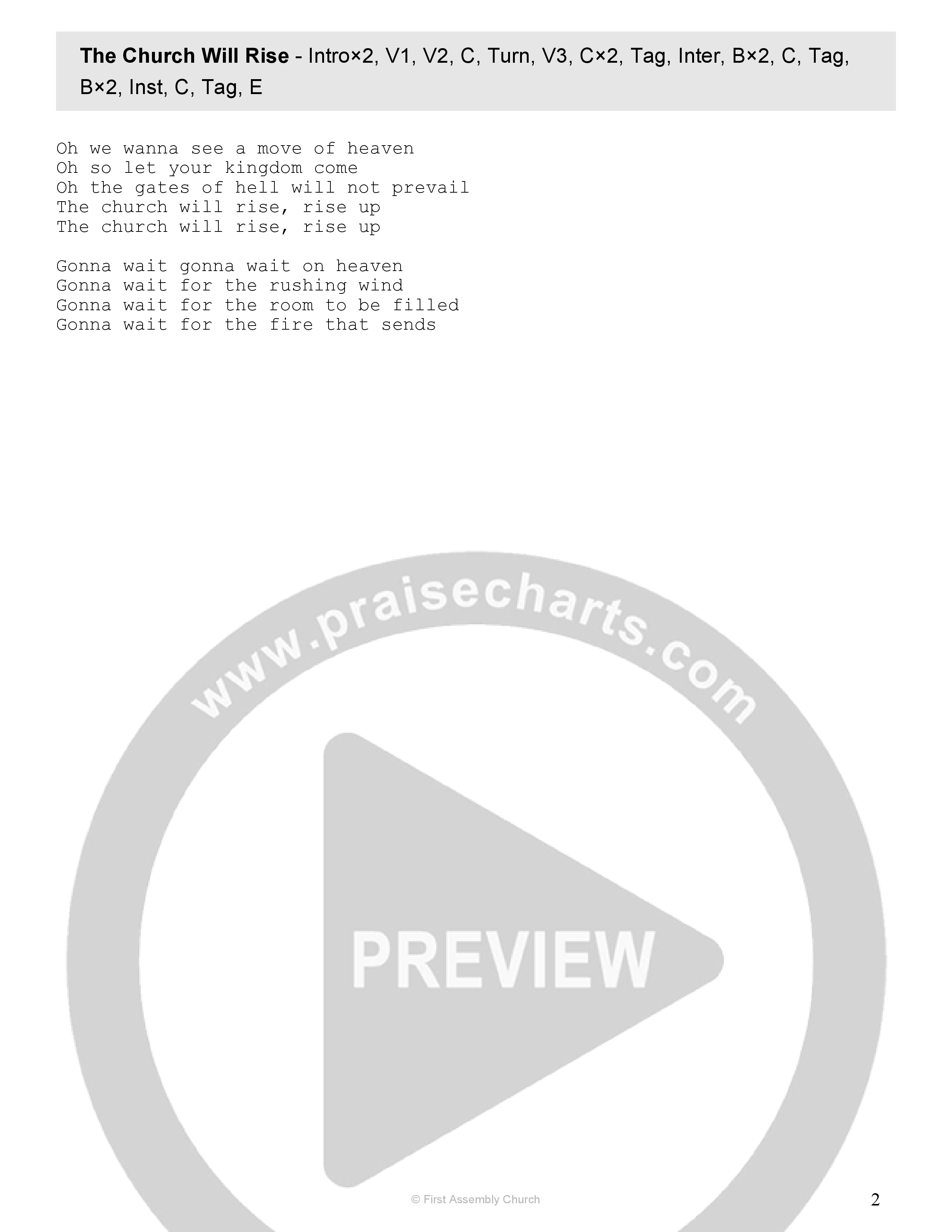 The Church Will Rise Chord Chart (Tehillah Worship)