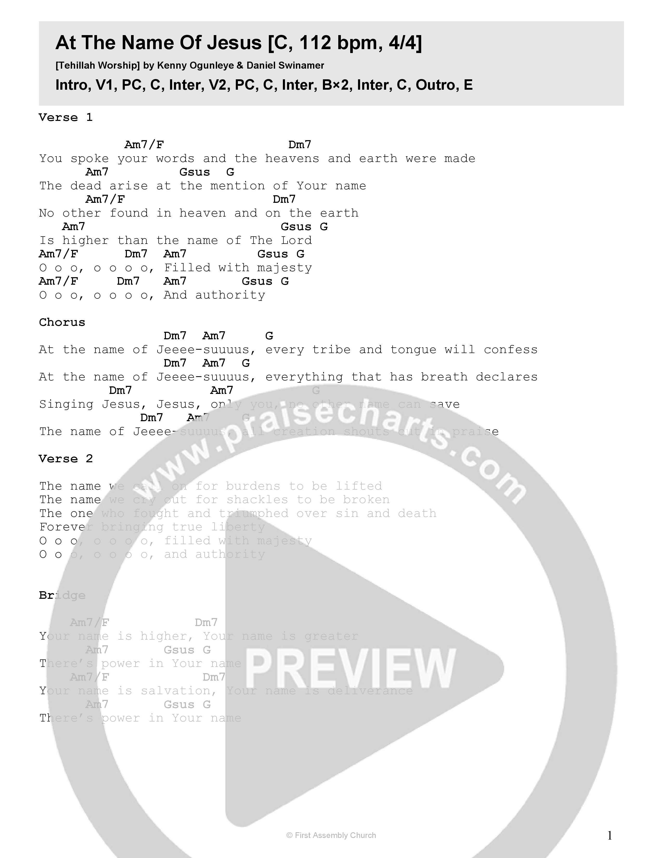 At The Name Of Jesus Chord Chart (Tehillah Worship)