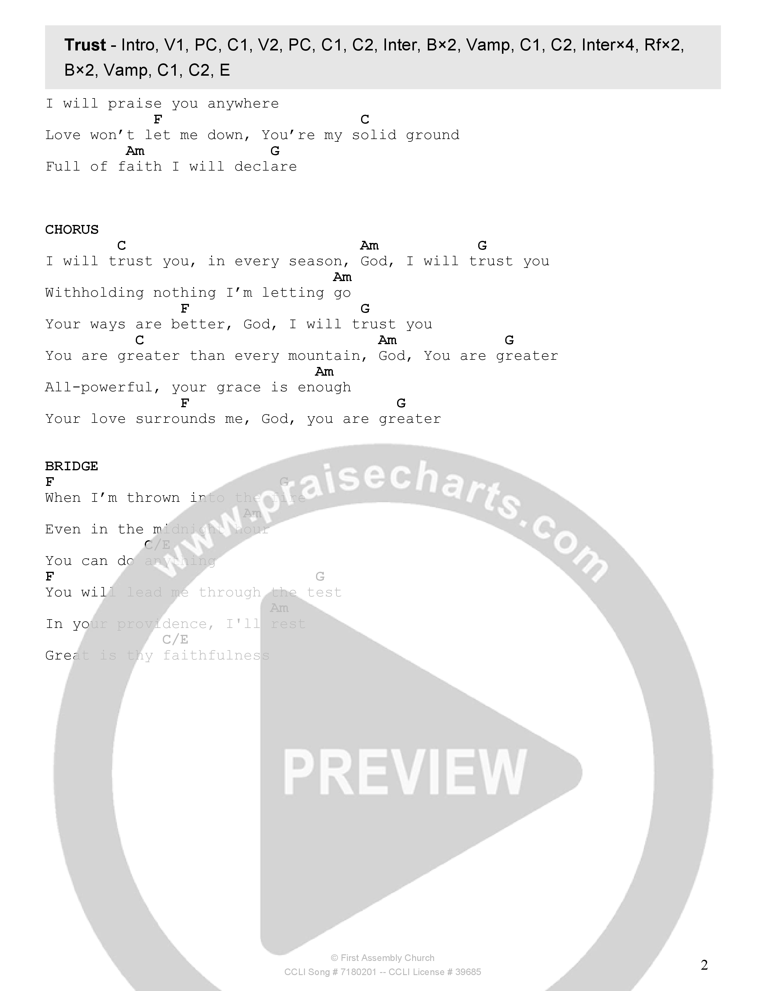 Trust Chord Chart (Tehillah Worship)