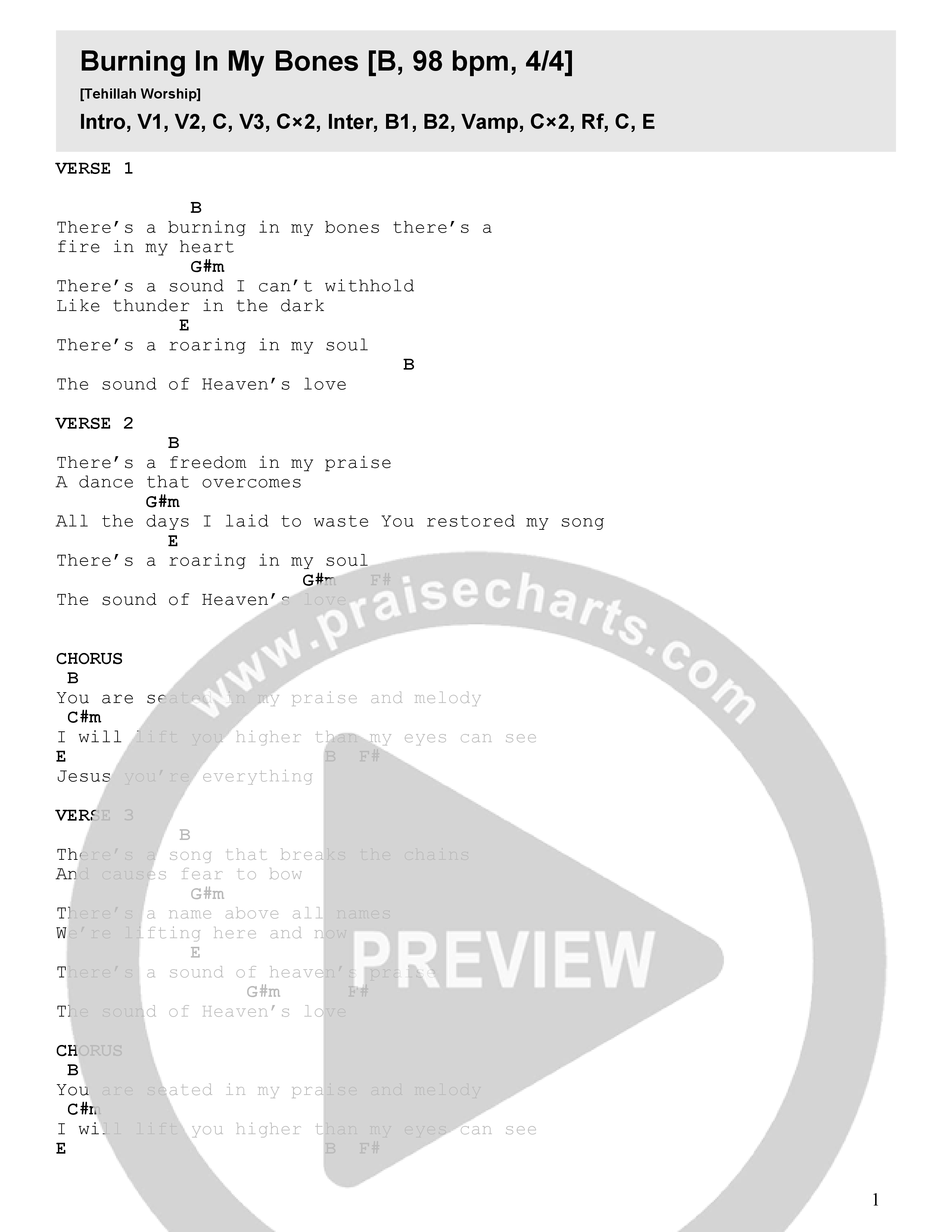 Burning In My Bones Chord Chart (Tehillah Worship)