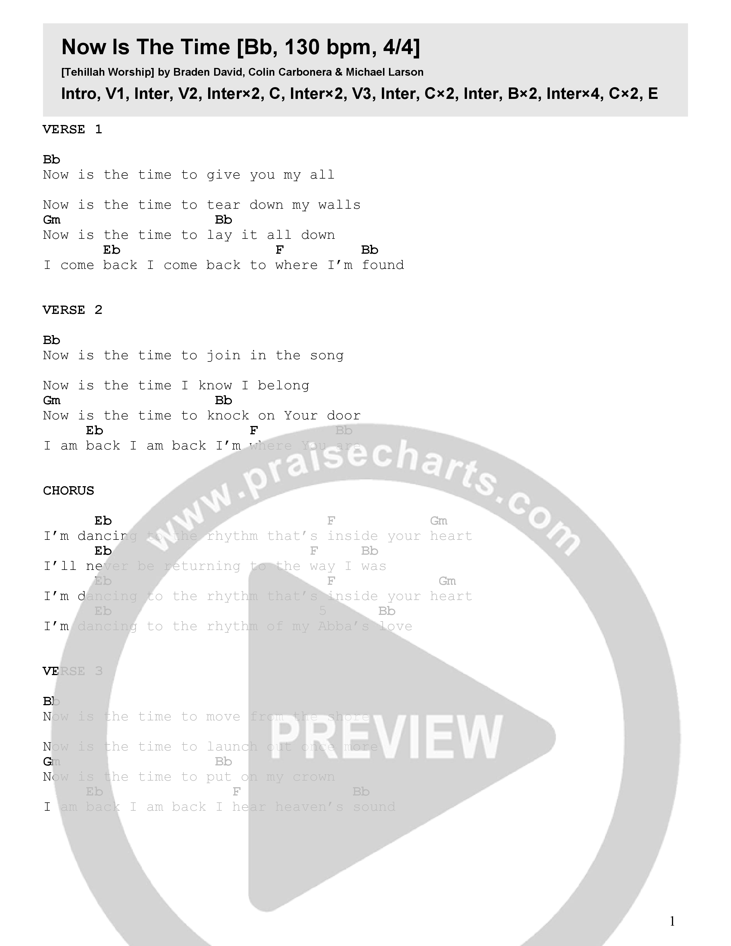 Now Is The Time Chord Chart (Tehillah Worship)
