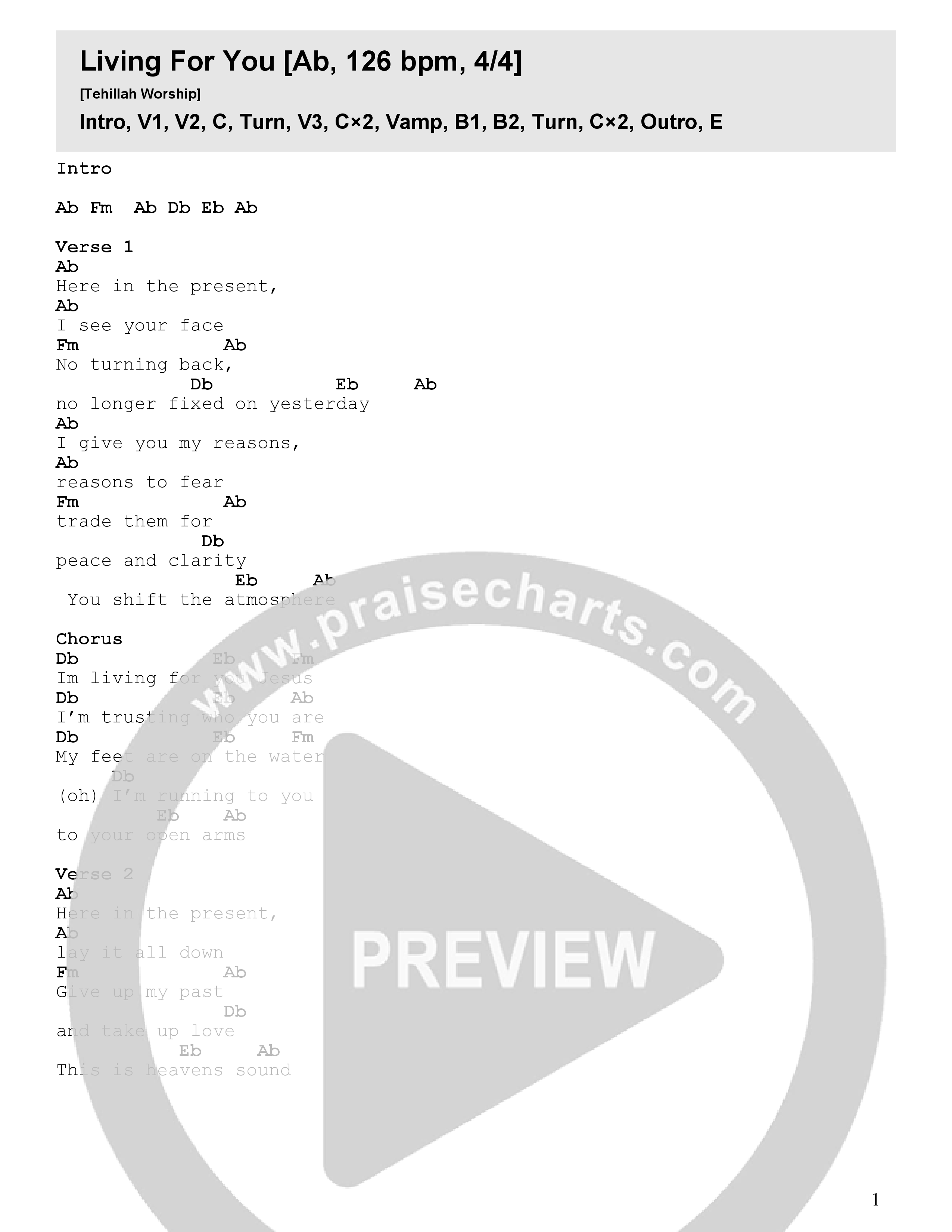 Living For You Chord Chart (Tehillah Worship)