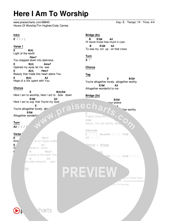 Here I Am To Worship Chords & Lyrics (House Of Worship / Tim Hughes / Cody Carnes)