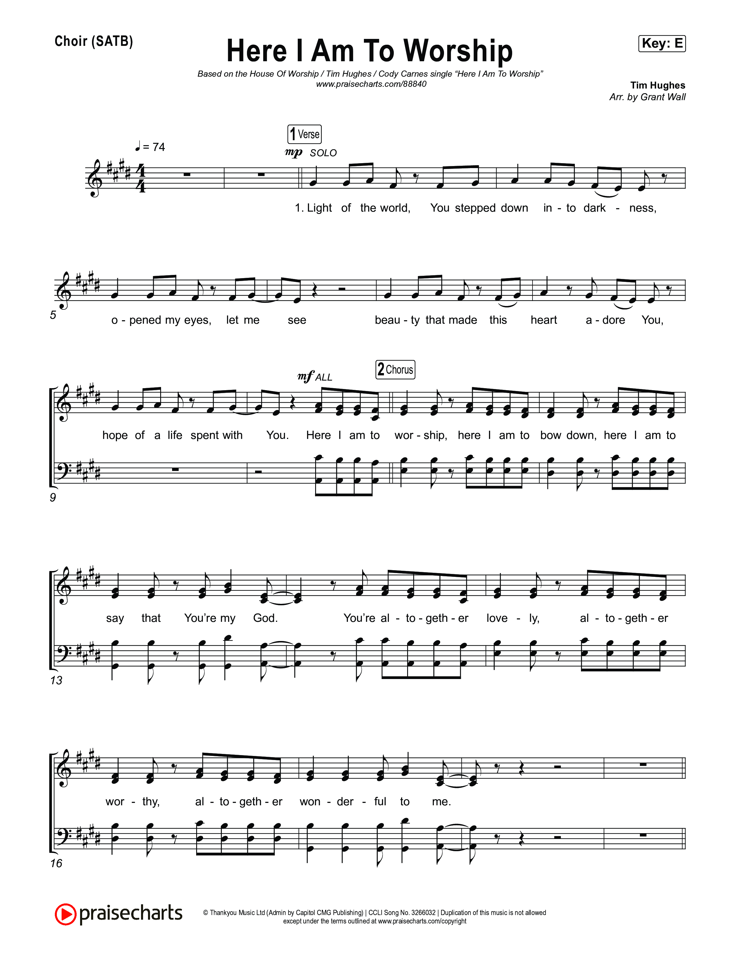 Here I Am To Worship Choir Sheet (SATB) (House Of Worship / Tim Hughes / Cody Carnes)