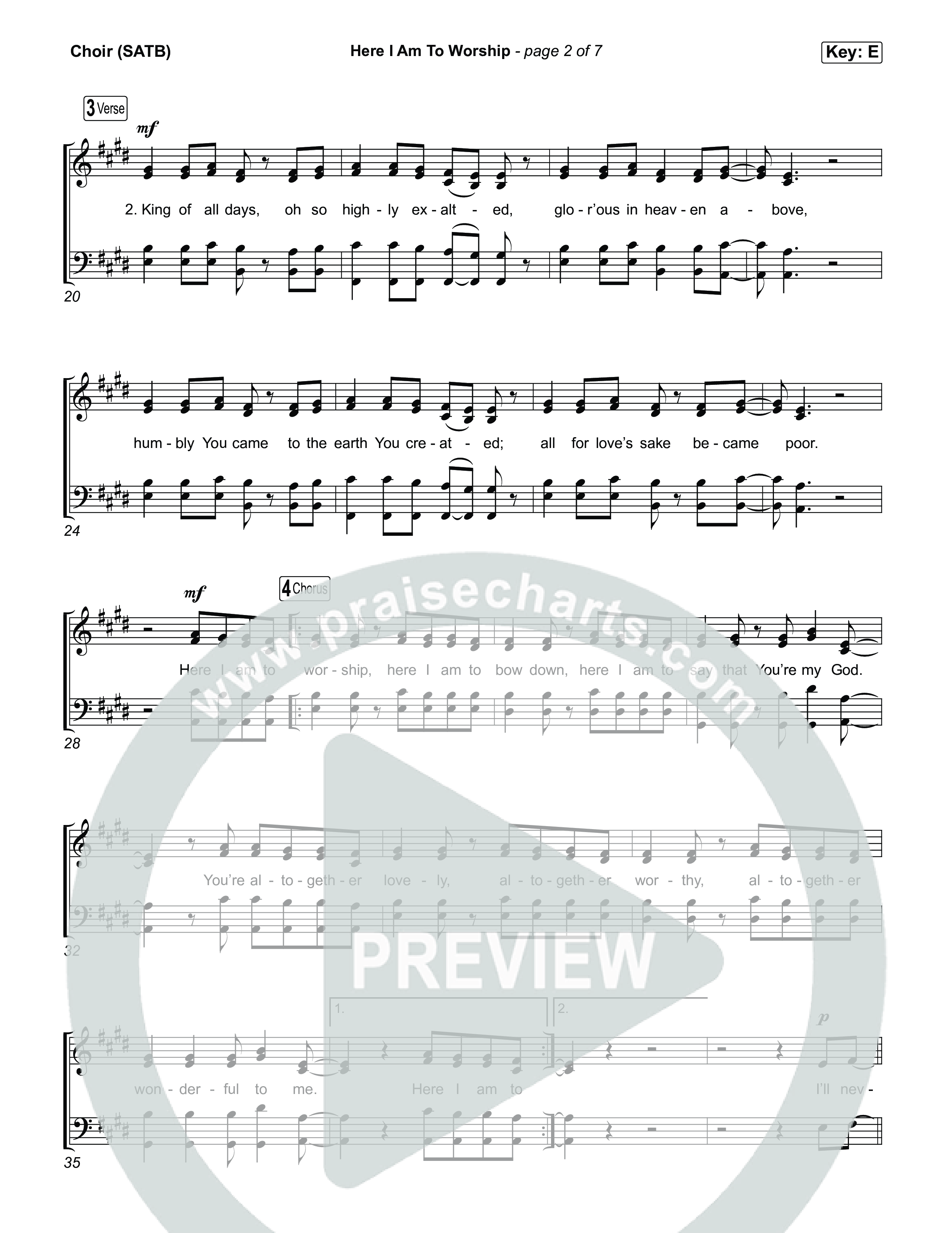 Here I Am To Worship Choir Sheet (SATB) (House Of Worship / Tim Hughes / Cody Carnes)