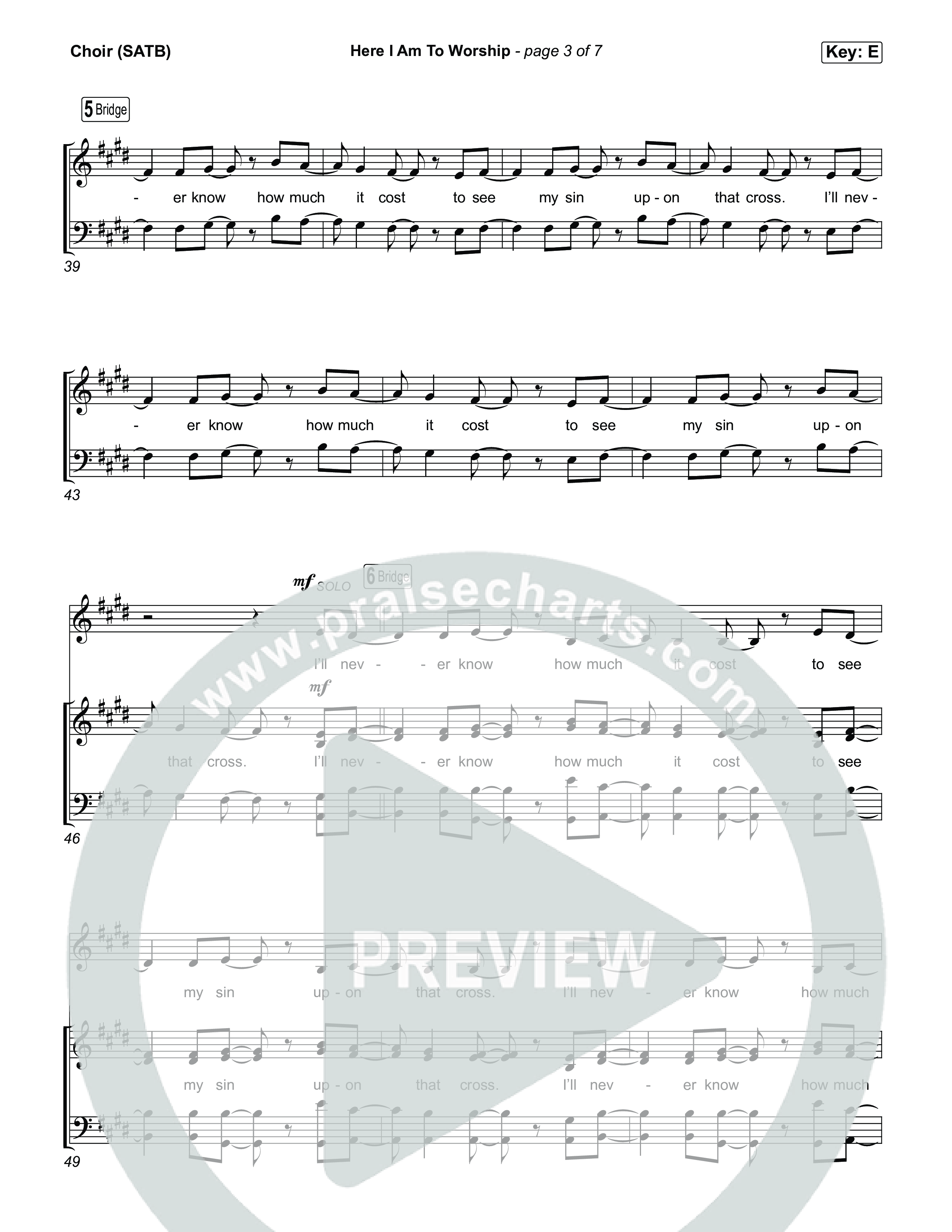 Here I Am To Worship Choir Sheet (SATB) (House Of Worship / Tim Hughes / Cody Carnes)