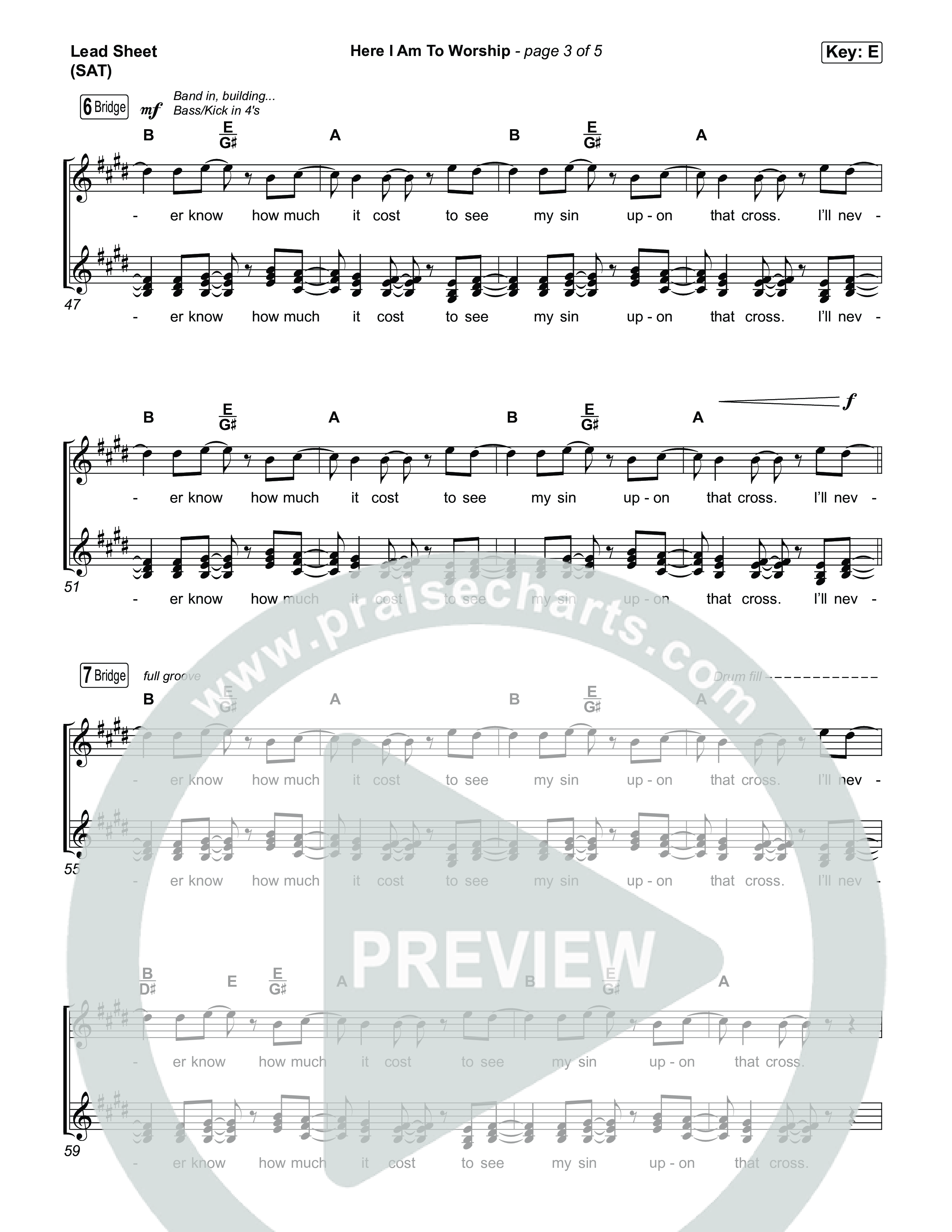 Here I Am To Worship Lead Sheet (SAT) (House Of Worship / Tim Hughes / Cody Carnes)