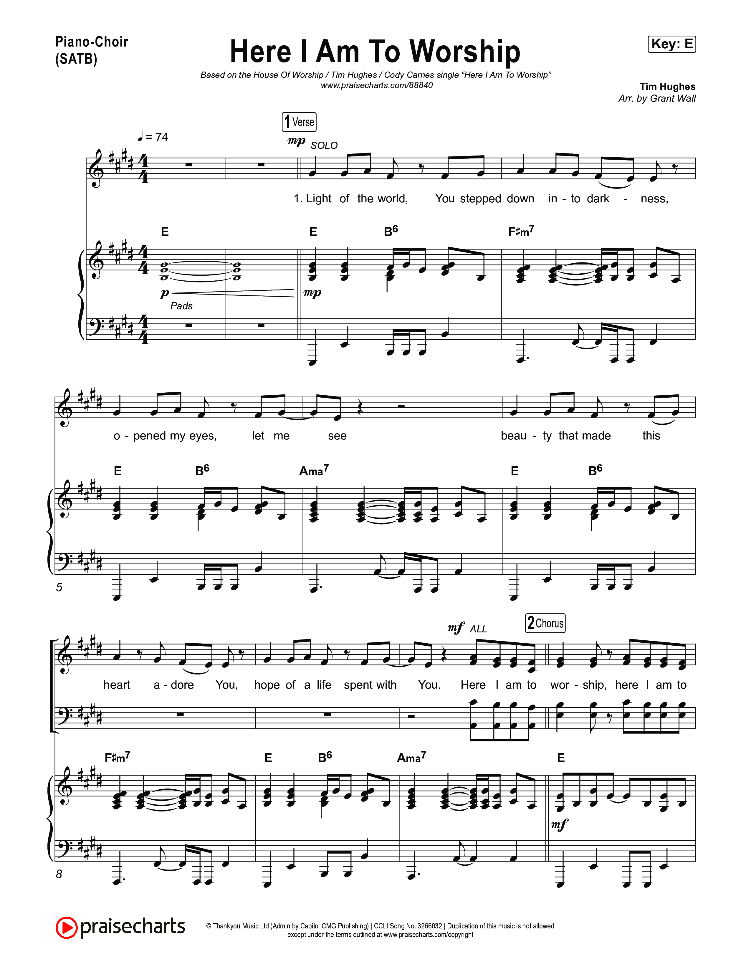 Here I Am To Worship Piano/Vocal Pack (House Of Worship / Tim Hughes / Cody Carnes)