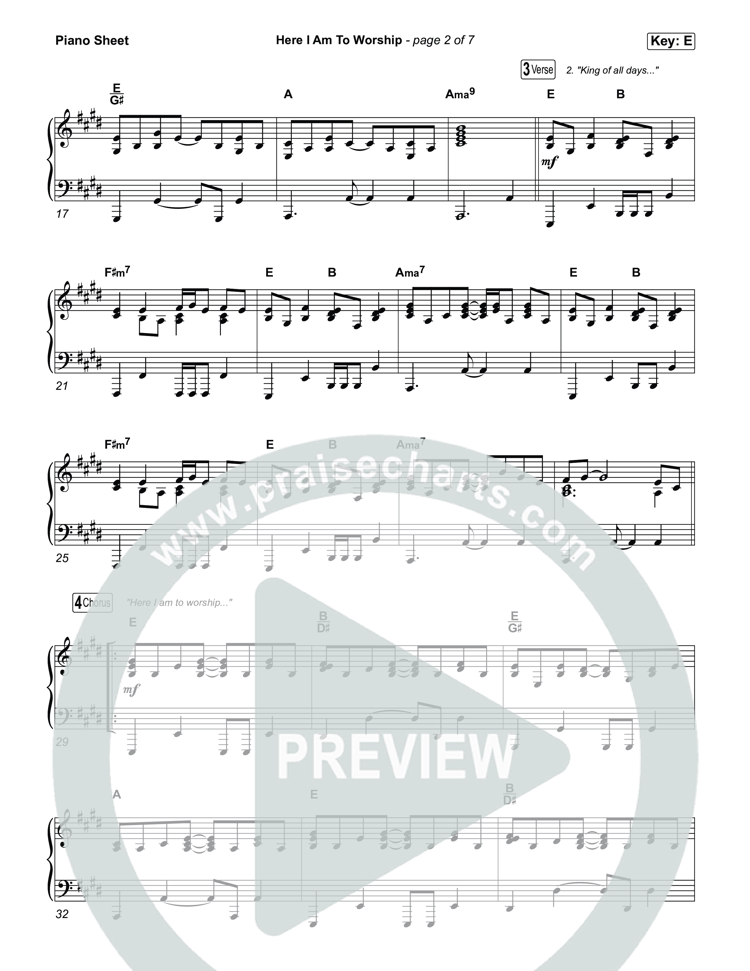 Here I Am To Worship Piano Sheet (House Of Worship / Tim Hughes / Cody Carnes)