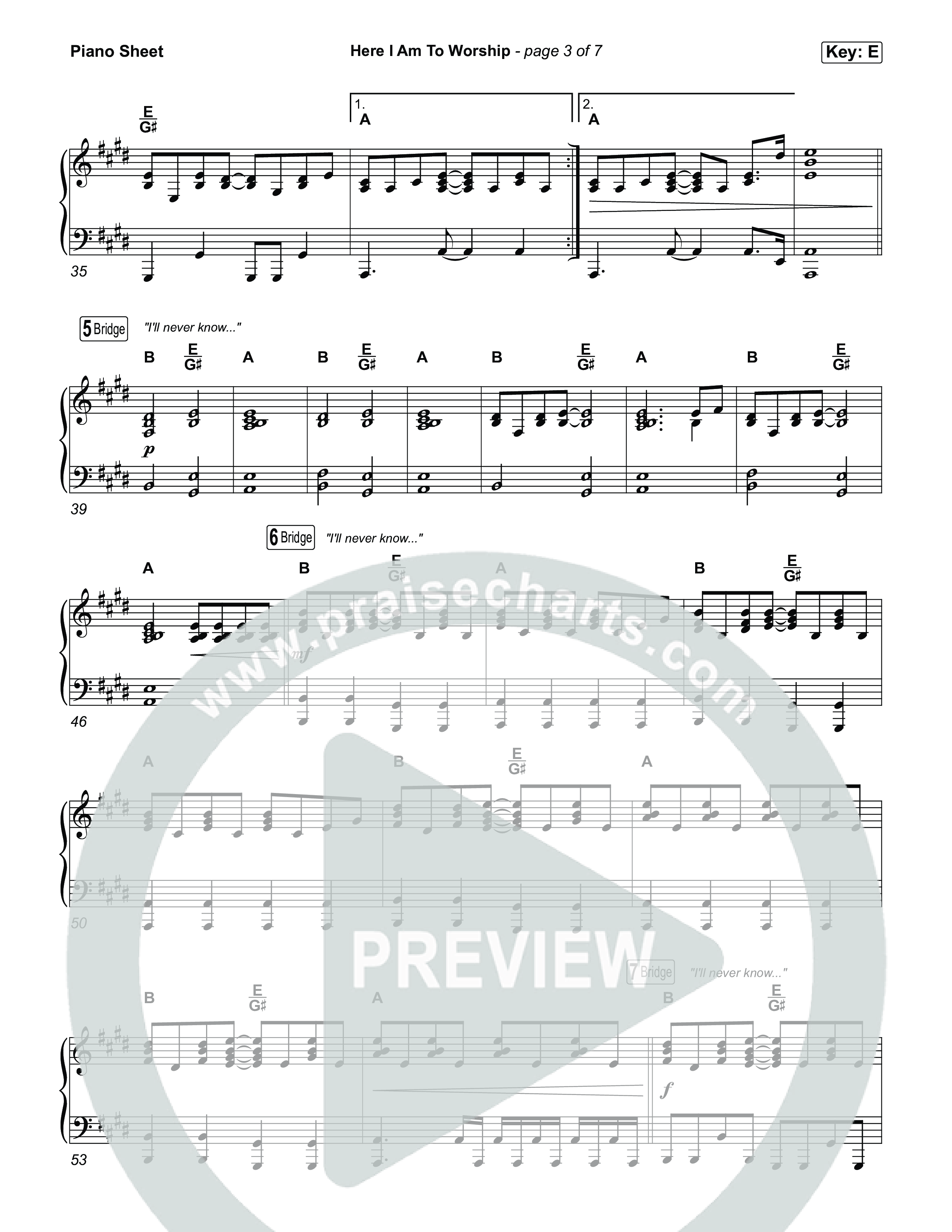 Here I Am To Worship Piano Sheet (House Of Worship / Tim Hughes / Cody Carnes)