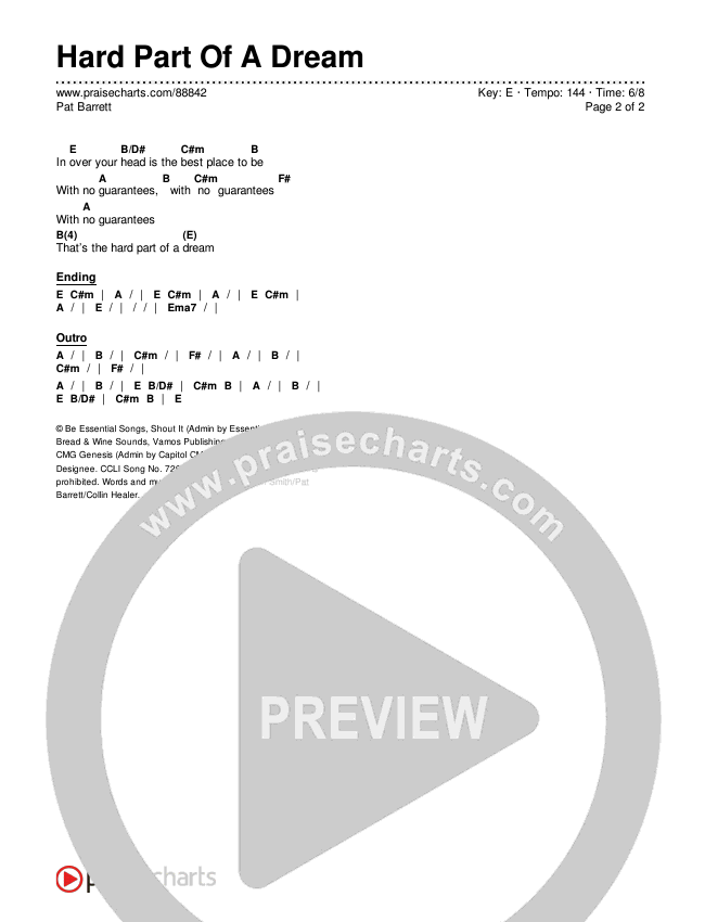 Hard Part Of A Dream Chords & Lyrics (Pat Barrett)
