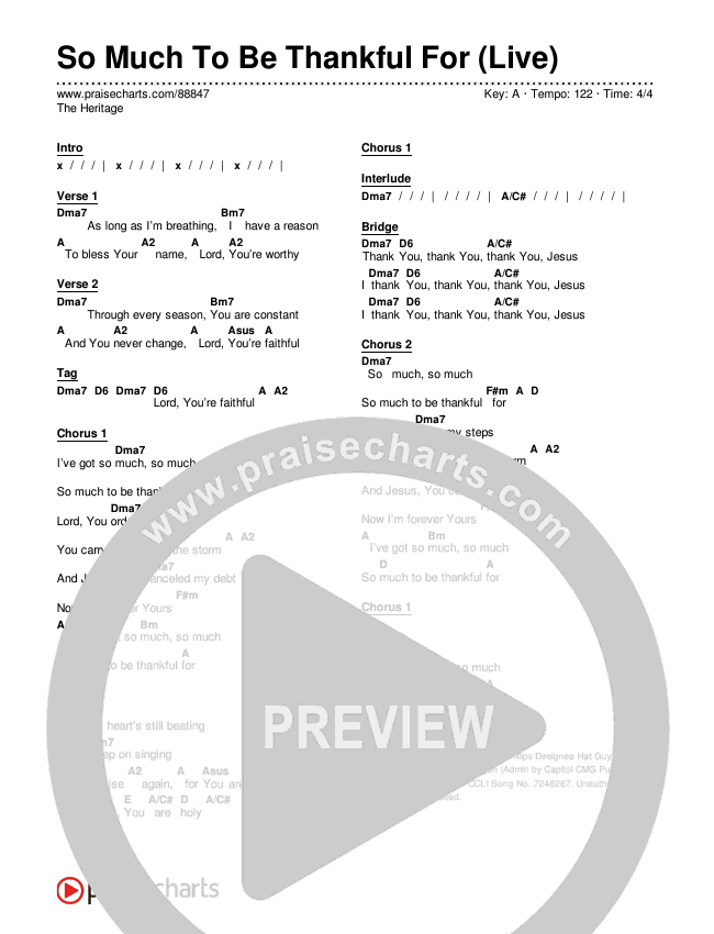 So Much To Be Thankful For (Live) Chords & Lyrics (The Heritage)