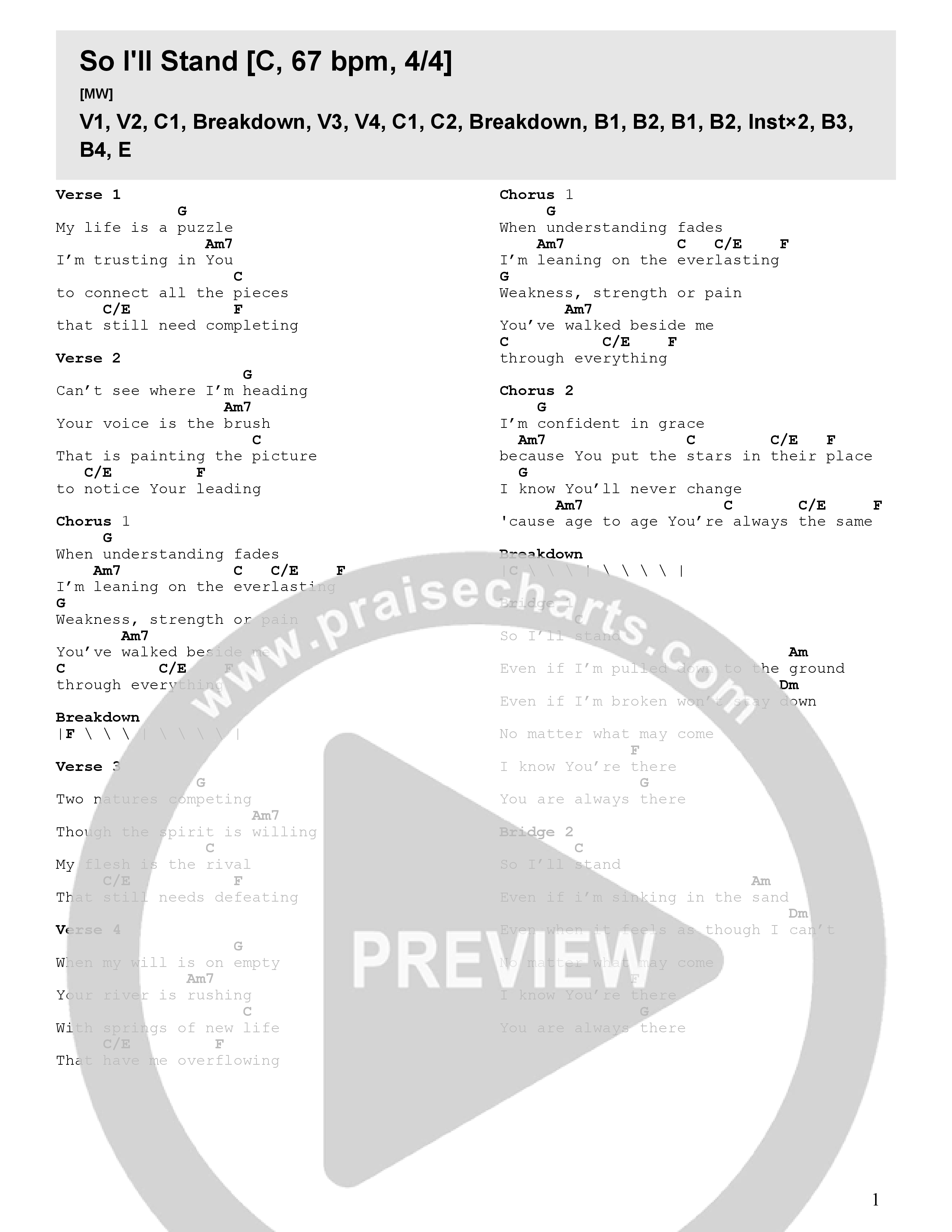 So I’ll Stand Chord Chart (Mainstream Worship)
