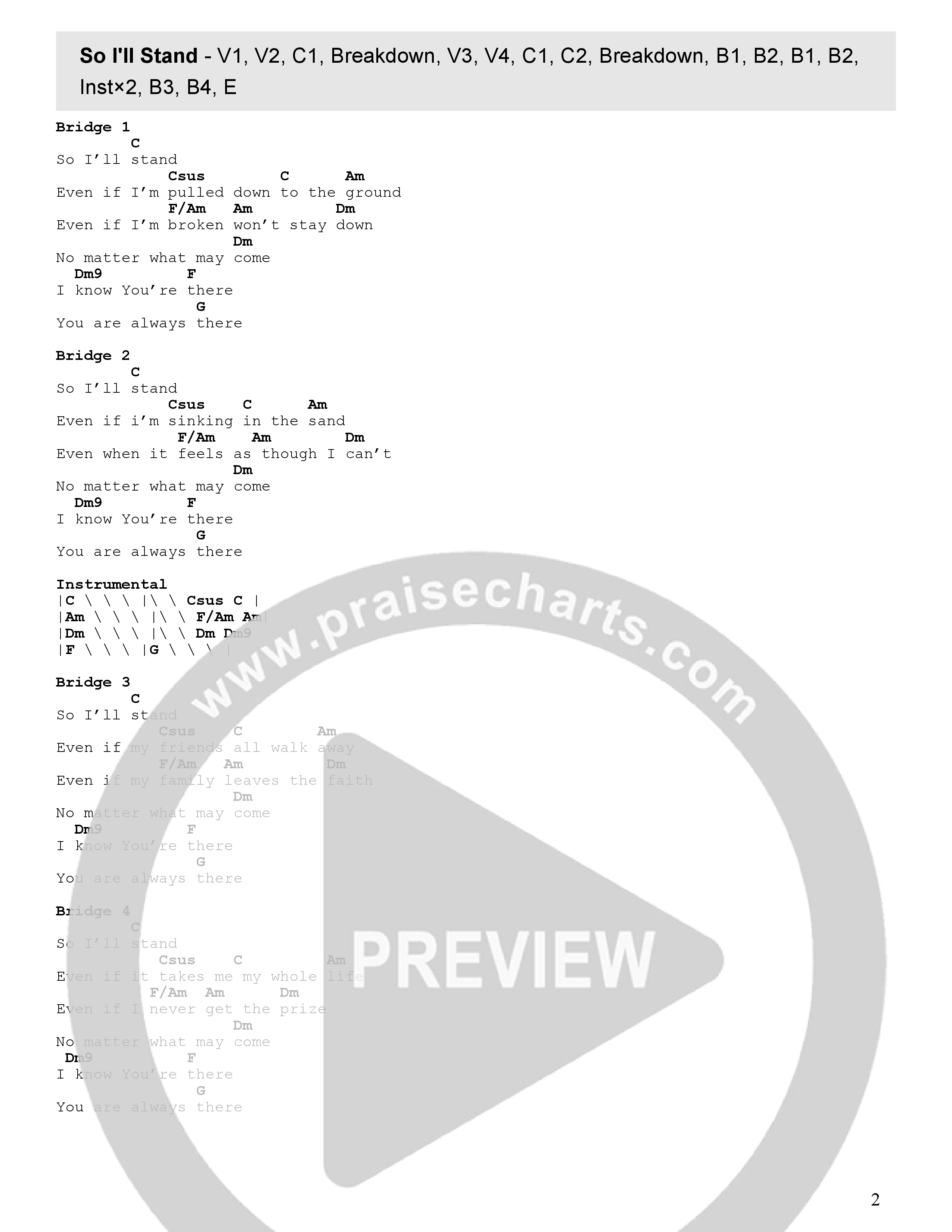 So I’ll Stand Chord Chart (Mainstream Worship)