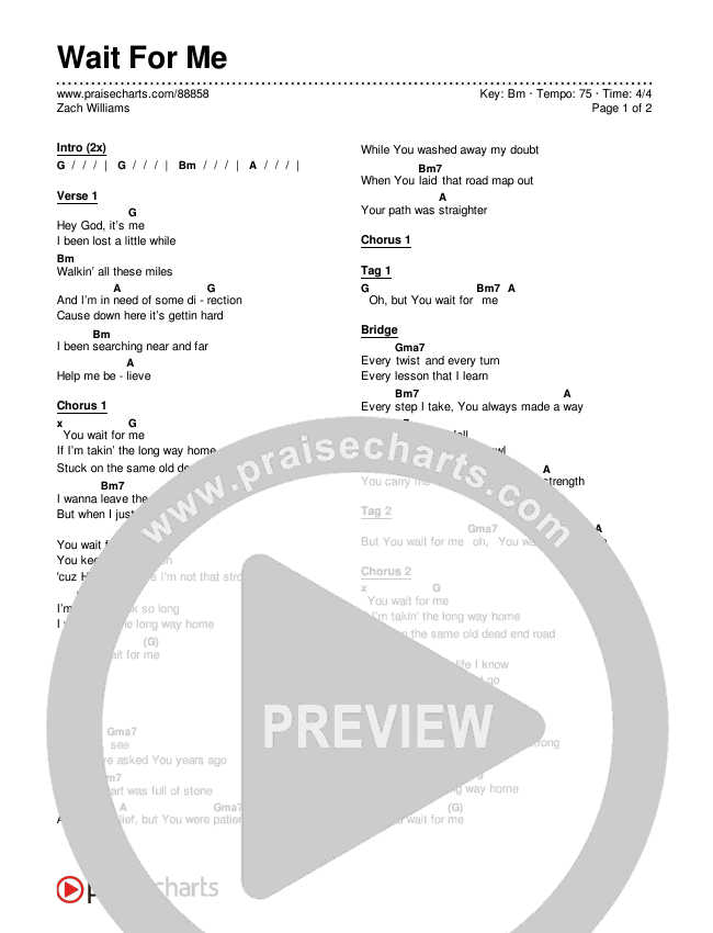 Wait For Me Chords & Lyrics (Zach Williams)