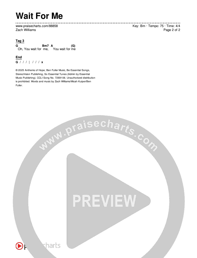 Wait For Me Chords & Lyrics (Zach Williams)