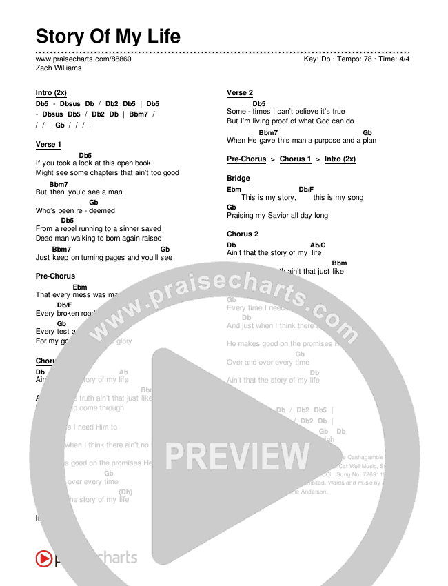 Story Of My Life Chords & Lyrics (Zach Williams)