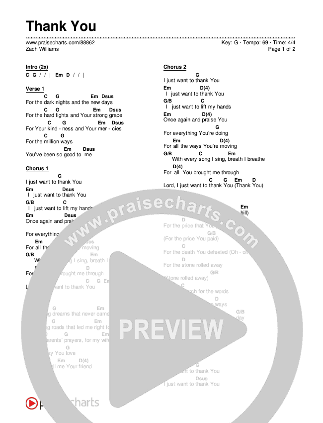 Thank You Chords & Lyrics (Zach Williams)