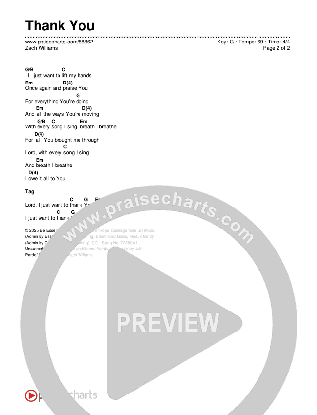 Thank You Chords & Lyrics (Zach Williams)