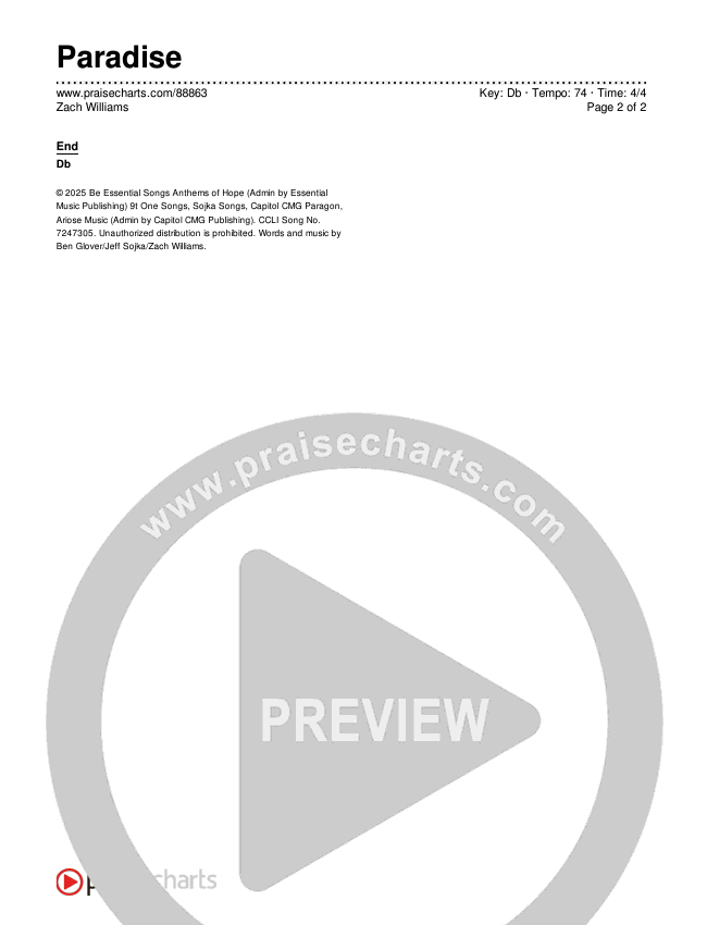 Paradise Chords & Lyrics (Zach Williams)