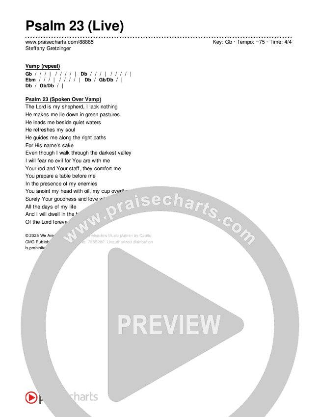 Psalm 23 (Live) Chords & Lyrics (Steffany Gretzinger)