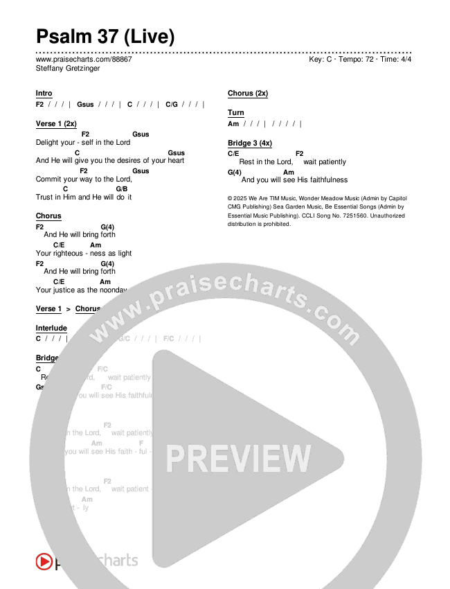 Psalm 37 (Live) Chords & Lyrics (Steffany Gretzinger)