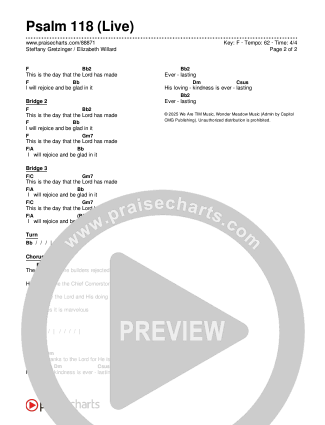 Psalm 118 (Live) Chords & Lyrics (Steffany Gretzinger / Elizabeth Willard)