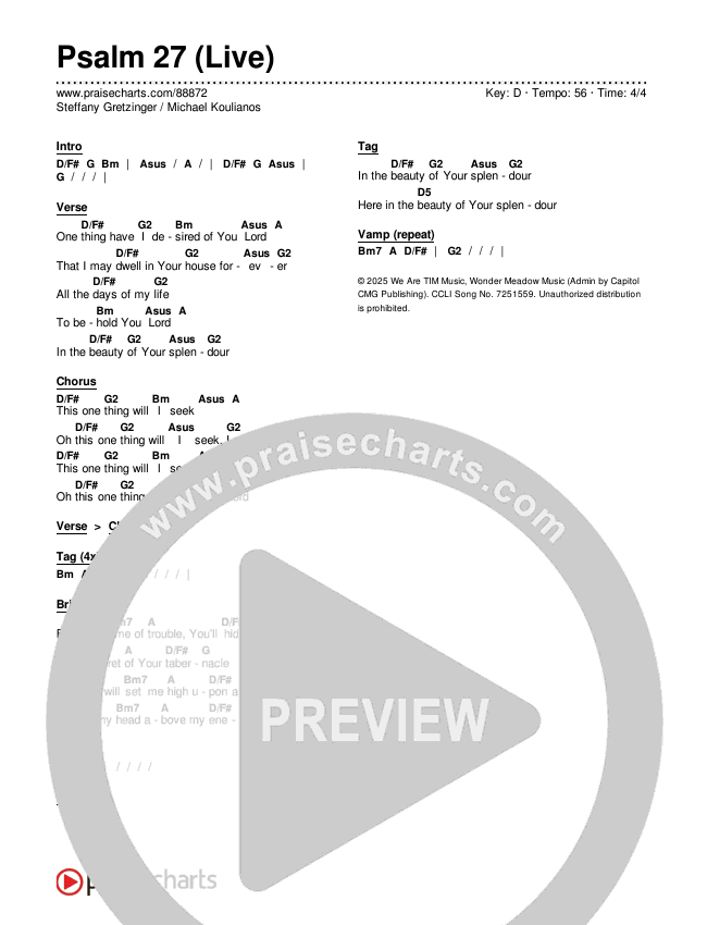 Psalm 27 (Live) Chords & Lyrics (Steffany Gretzinger / Michael Koulianos)
