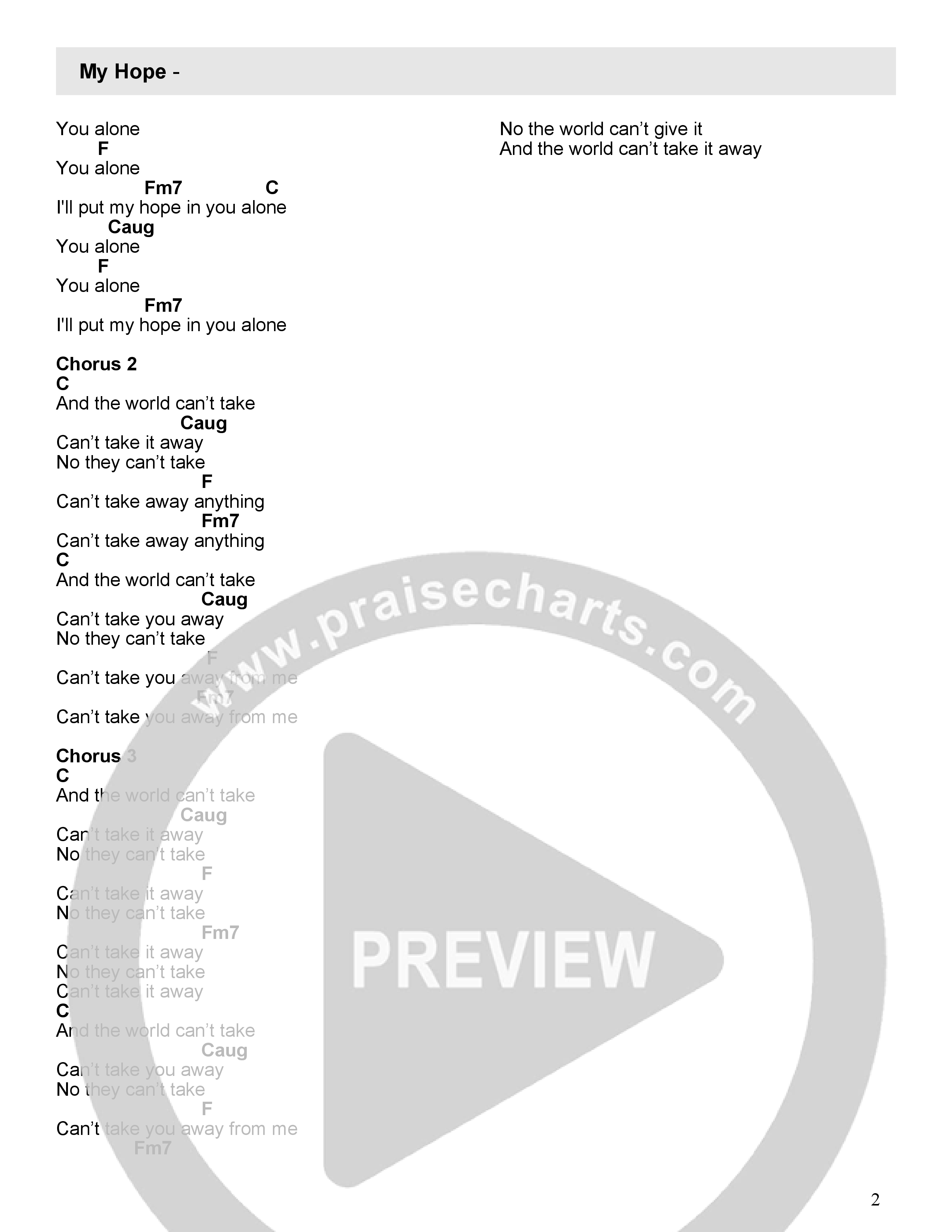 My Hope Chord Chart (Rivers Crossing Worship)