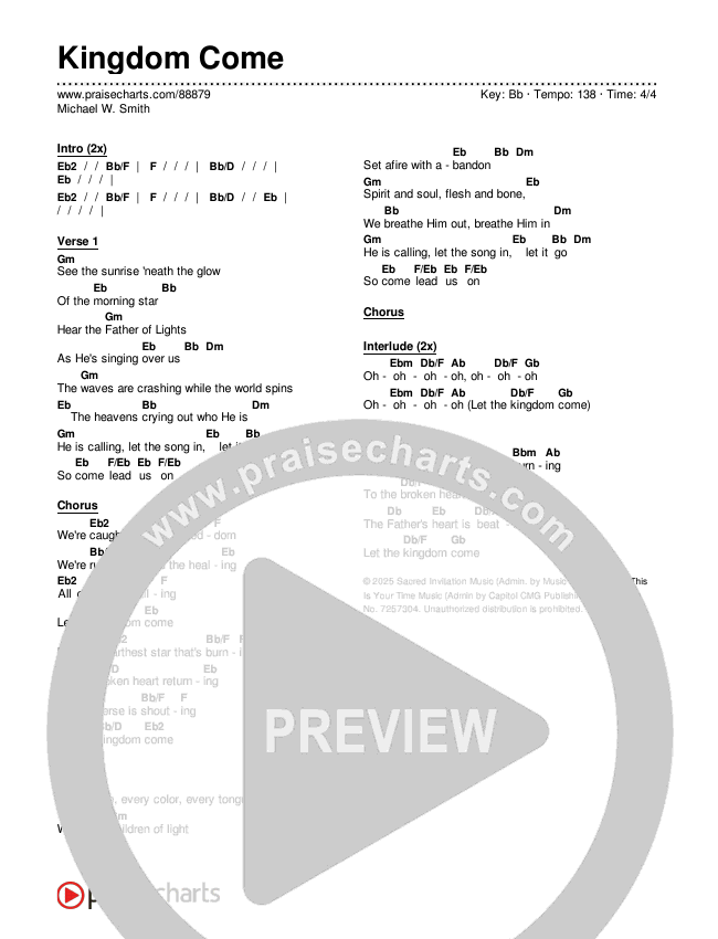 Kingdom Come Chords & Lyrics (Michael W. Smith)