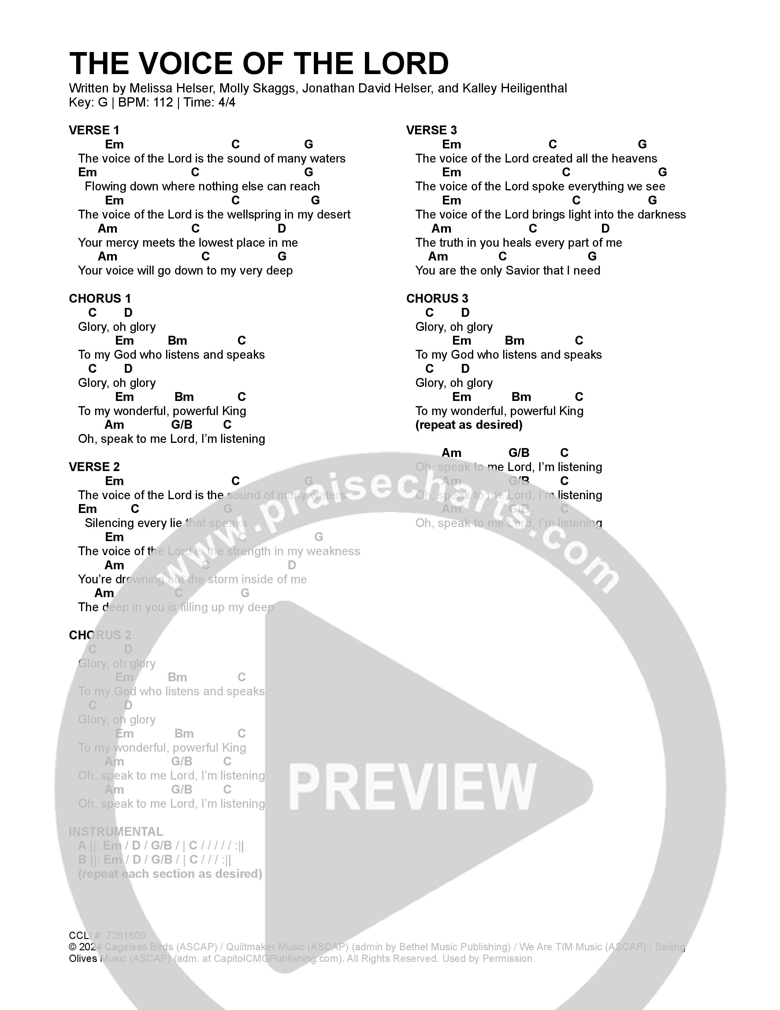 The Voice Of The Lord (Live) Chord Chart (Cageless Birds)