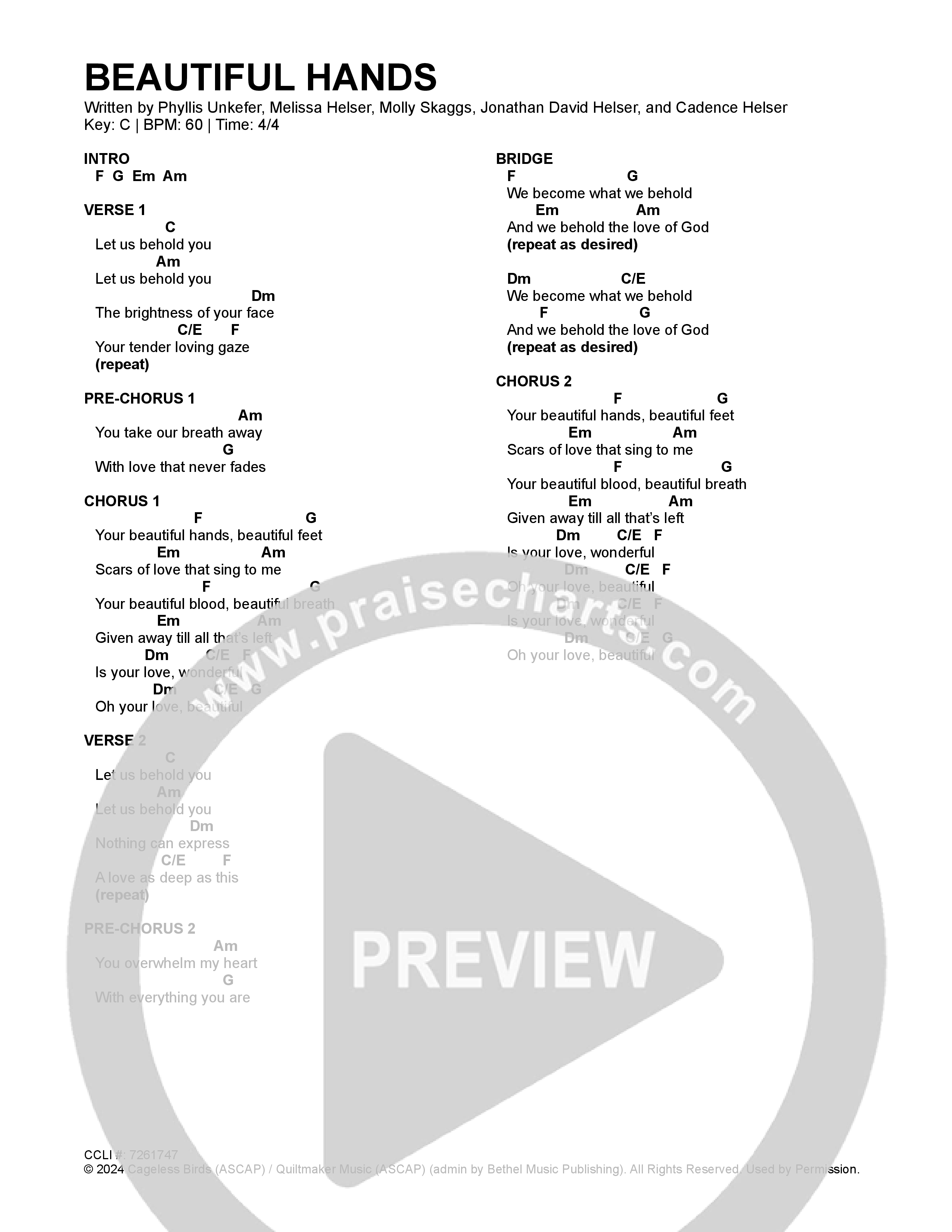 Beautiful Hands (Live) Chord Chart (Cageless Birds)