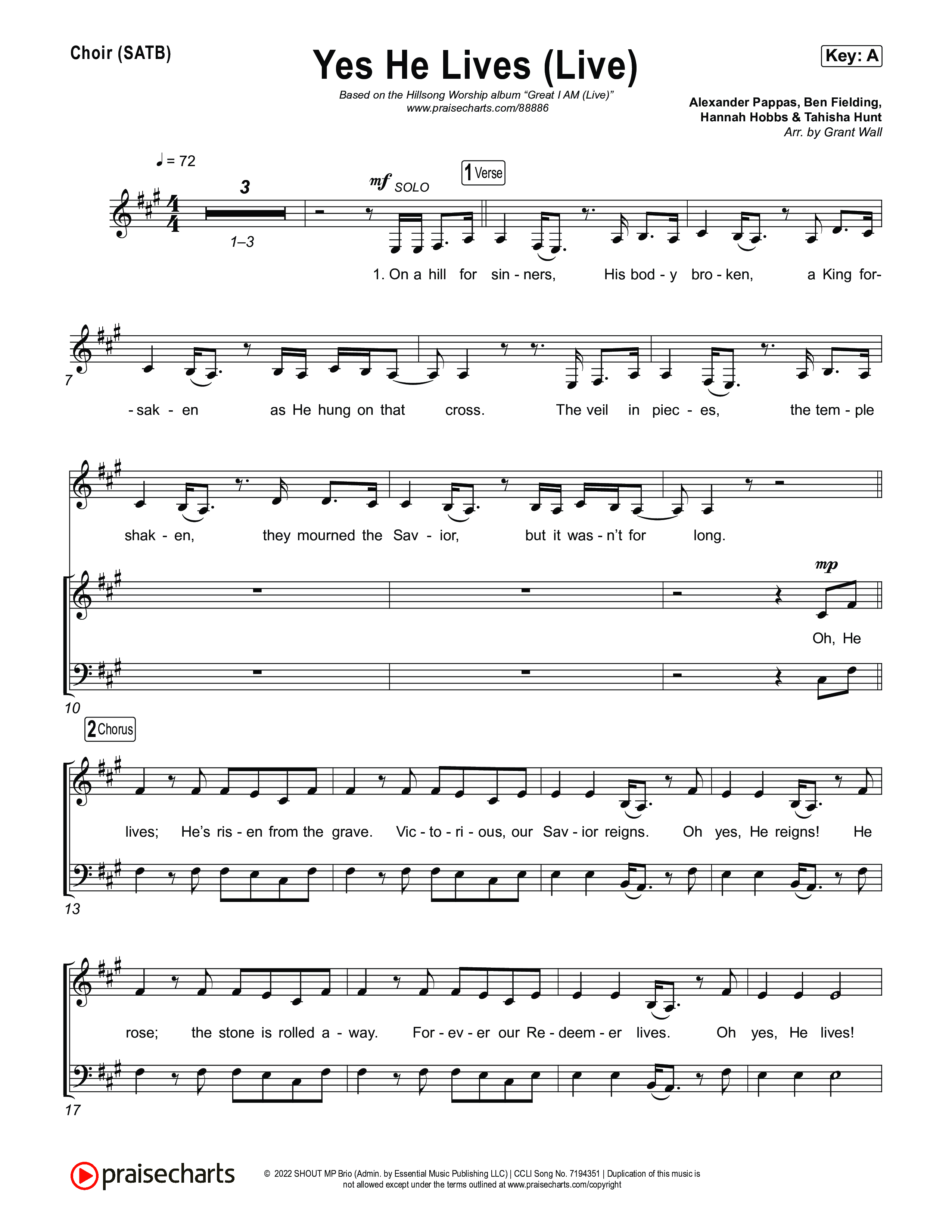 Yes He Lives (Live) Choir Sheet (SATB) (Hillsong Worship)