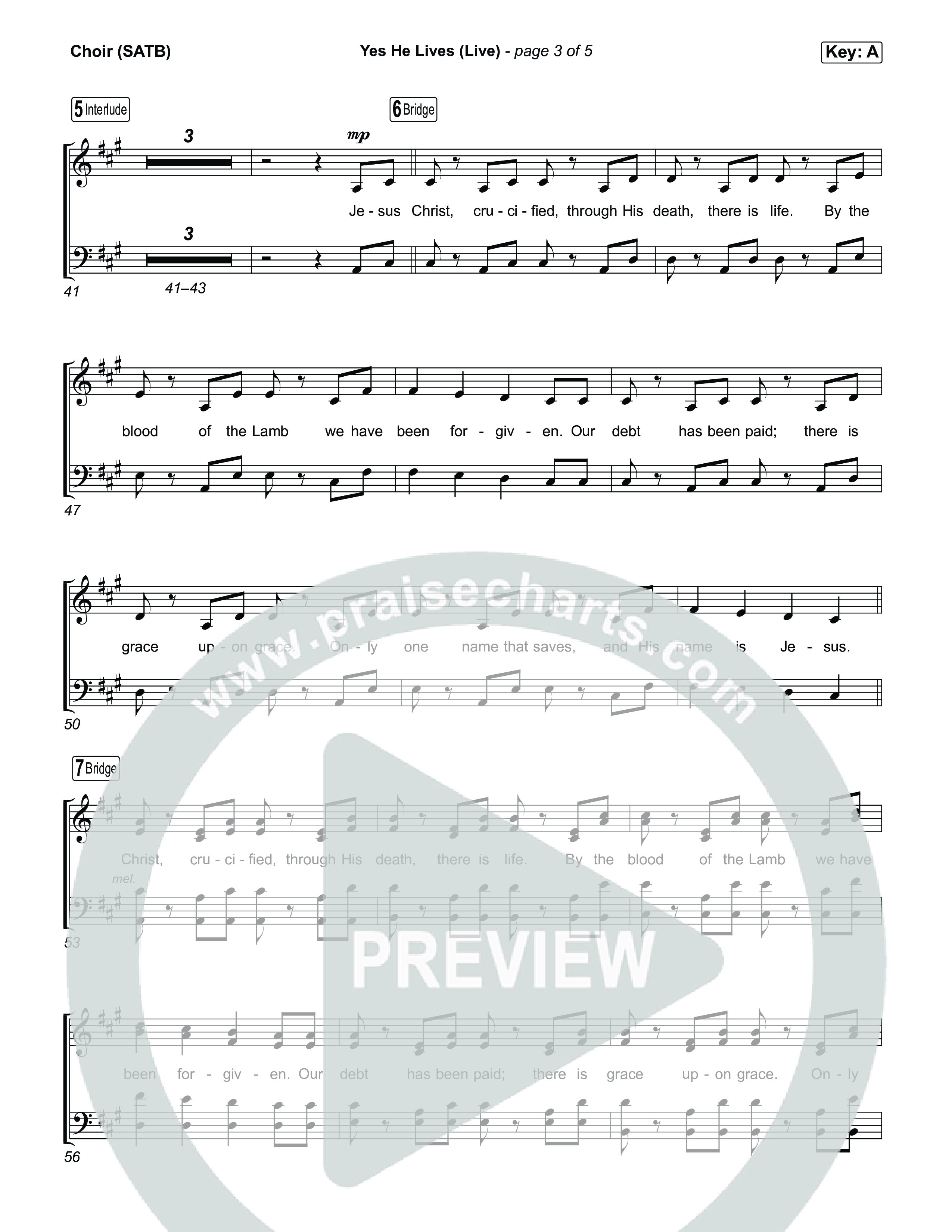 Yes He Lives (Live) Choir Sheet (SATB) (Hillsong Worship)