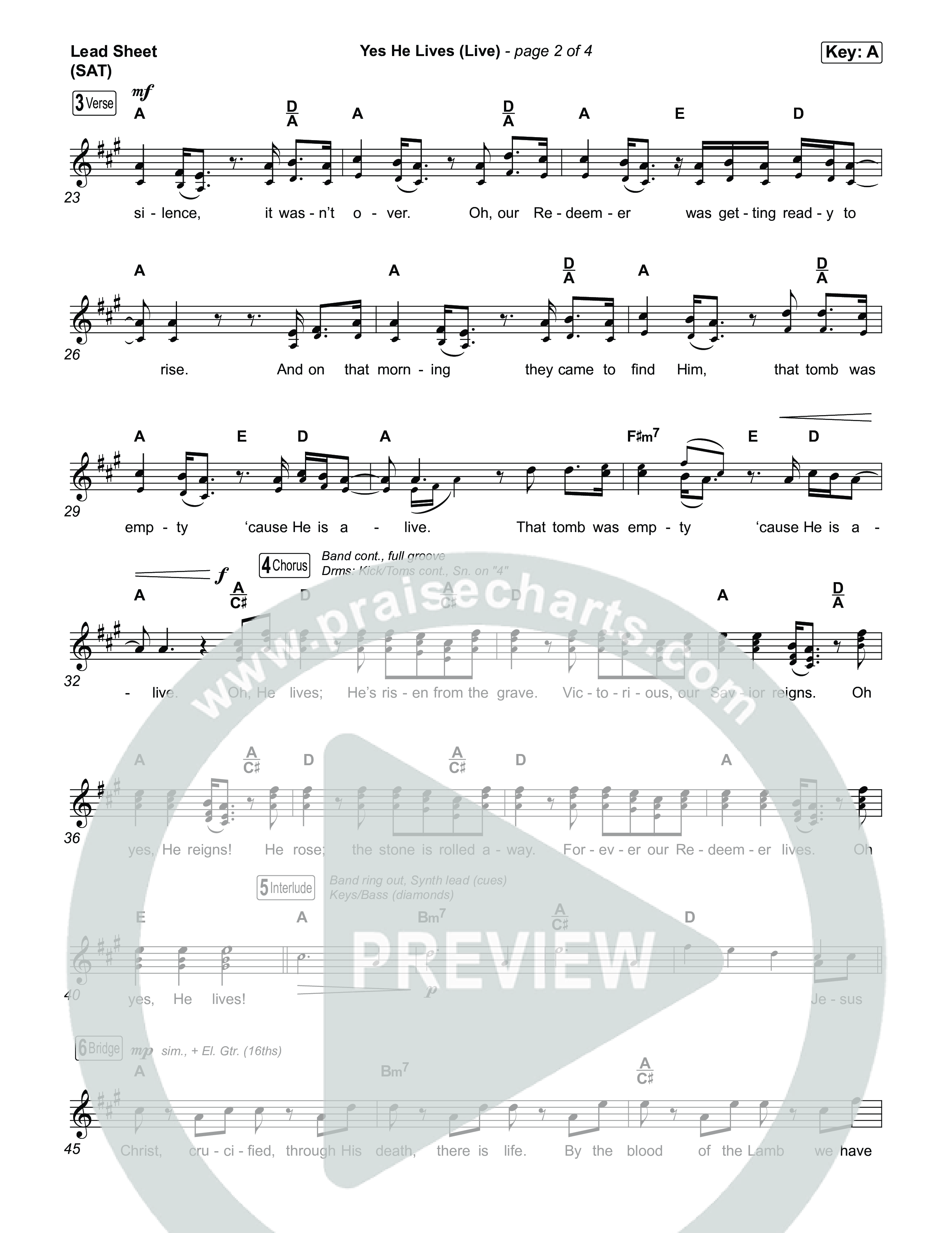 Yes He Lives (Live) Lead Sheet (SAT) (Hillsong Worship)