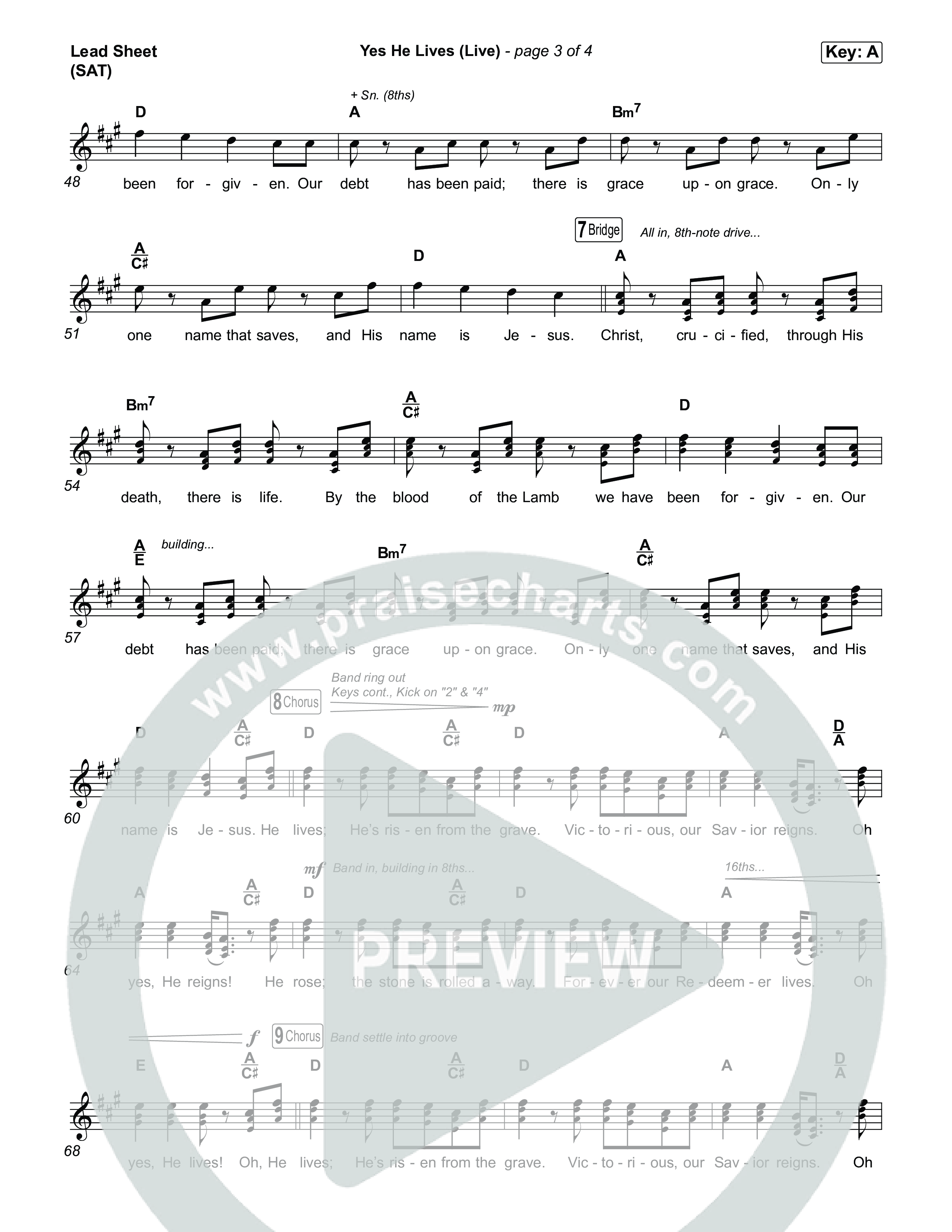 Yes He Lives (Live) Lead Sheet (SAT) (Hillsong Worship)