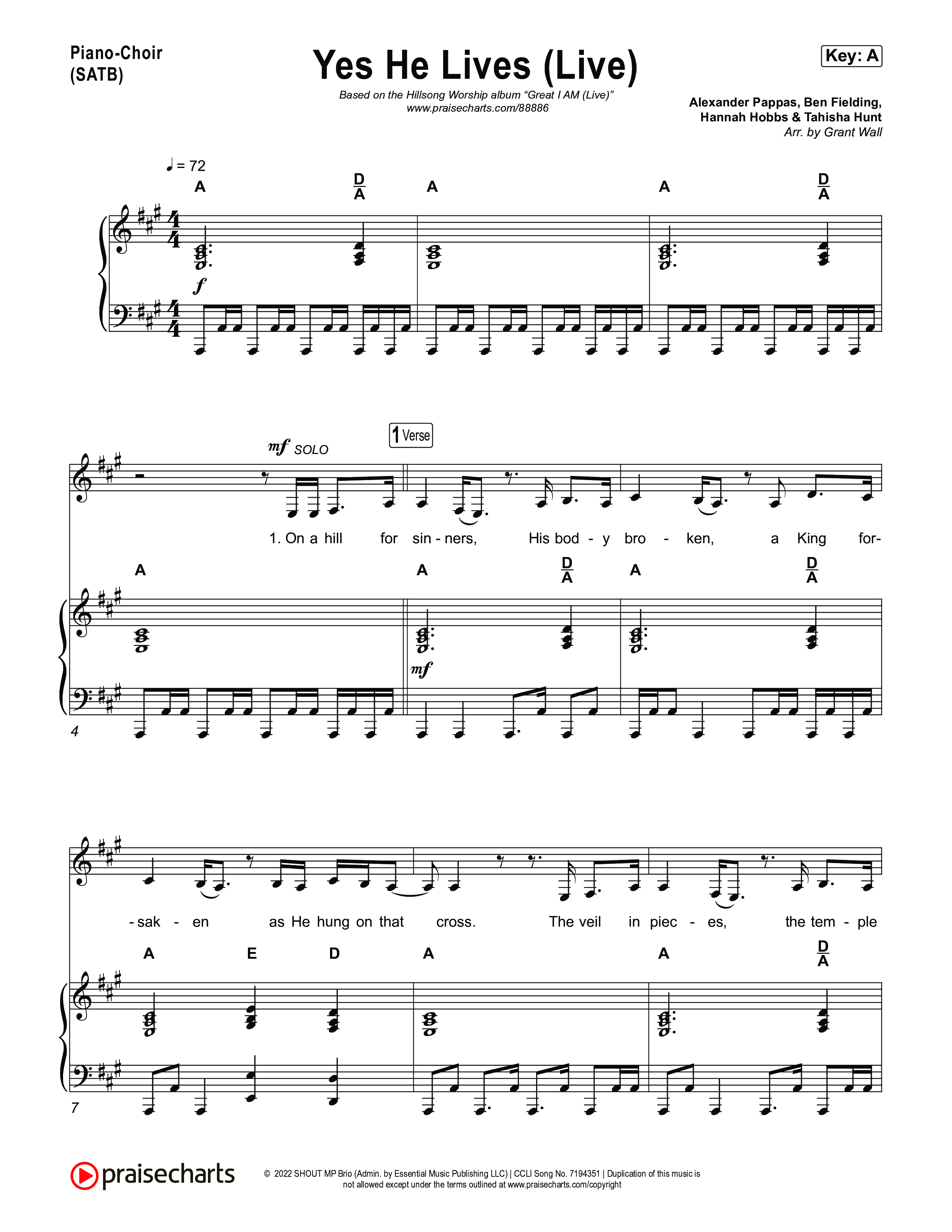 Yes He Lives (Live) Piano/Vocal Pack (Hillsong Worship)