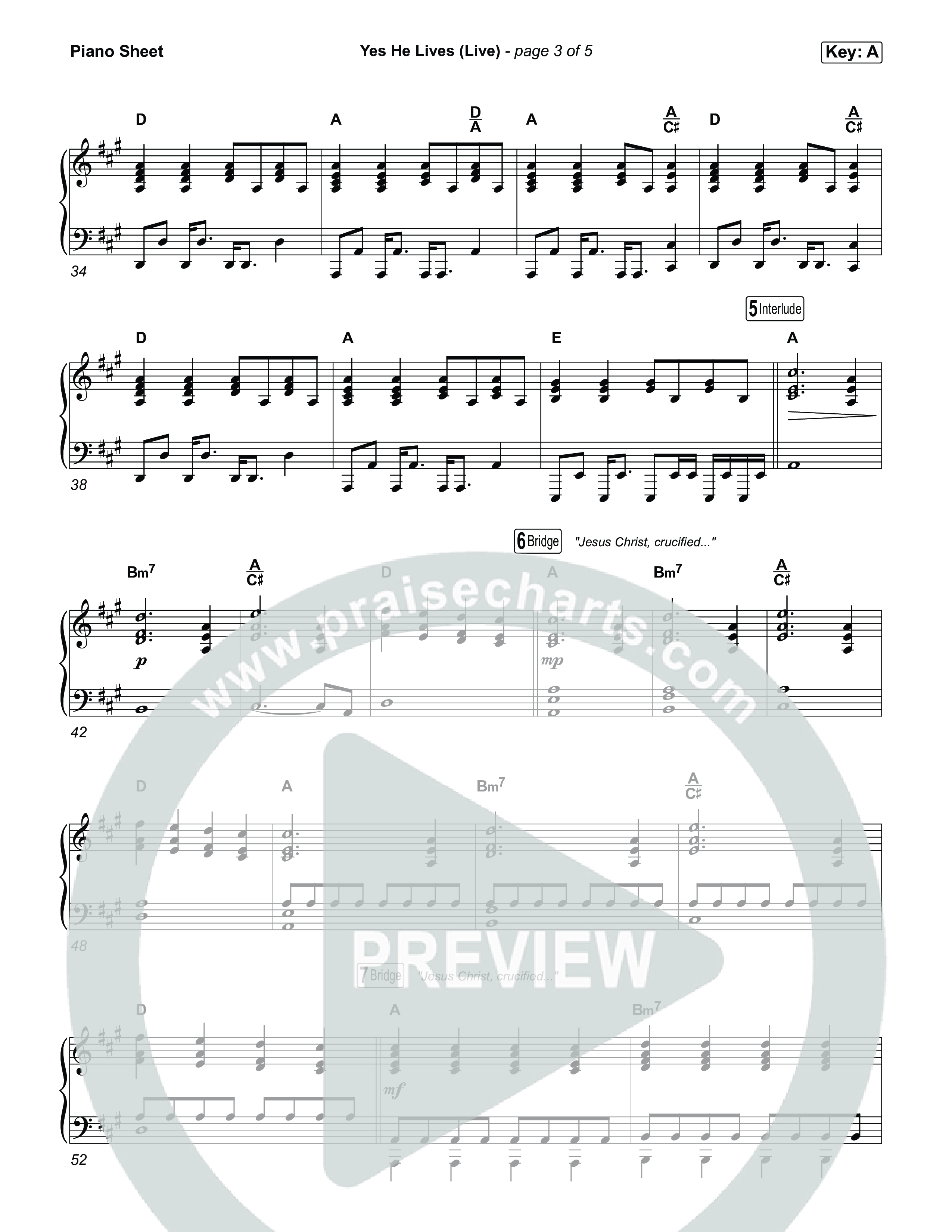 Yes He Lives (Live) Piano Sheet (Hillsong Worship)