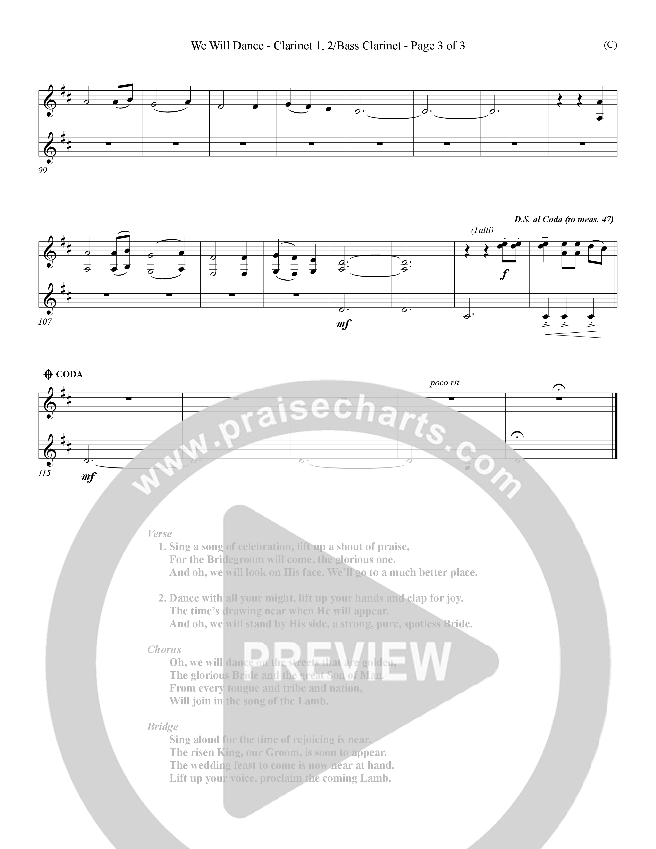 We Will Dance (Choral Anthem SATB) Clarinet (Word Music Choral / Orch. David Winkler)