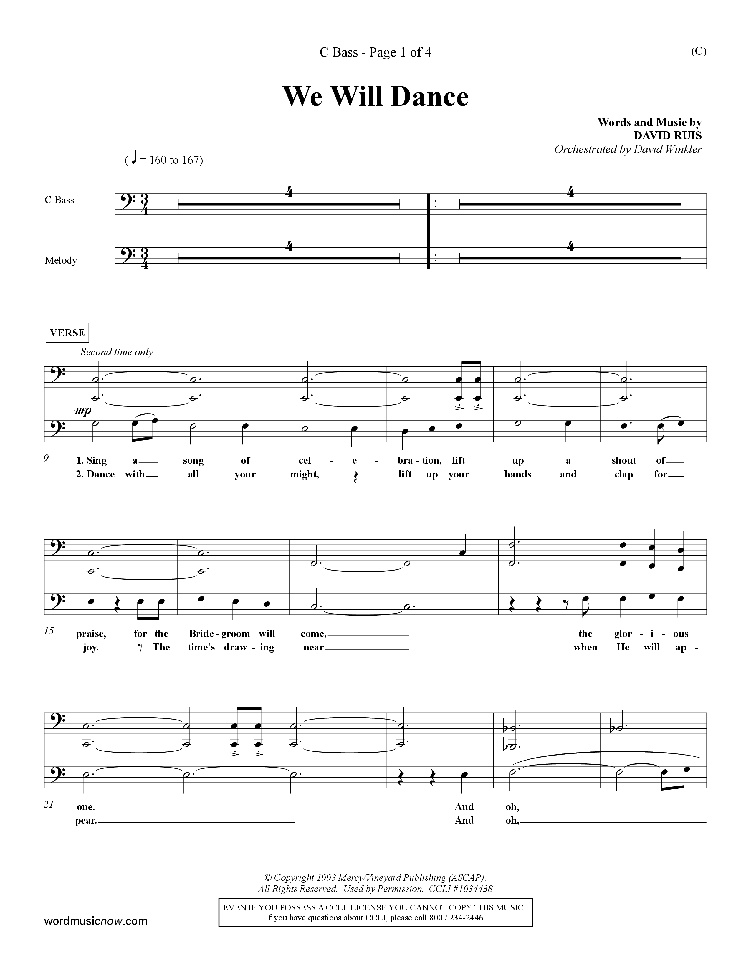 We Will Dance (Choral Anthem SATB) Contrabass (Word Music Choral / Orch. David Winkler)
