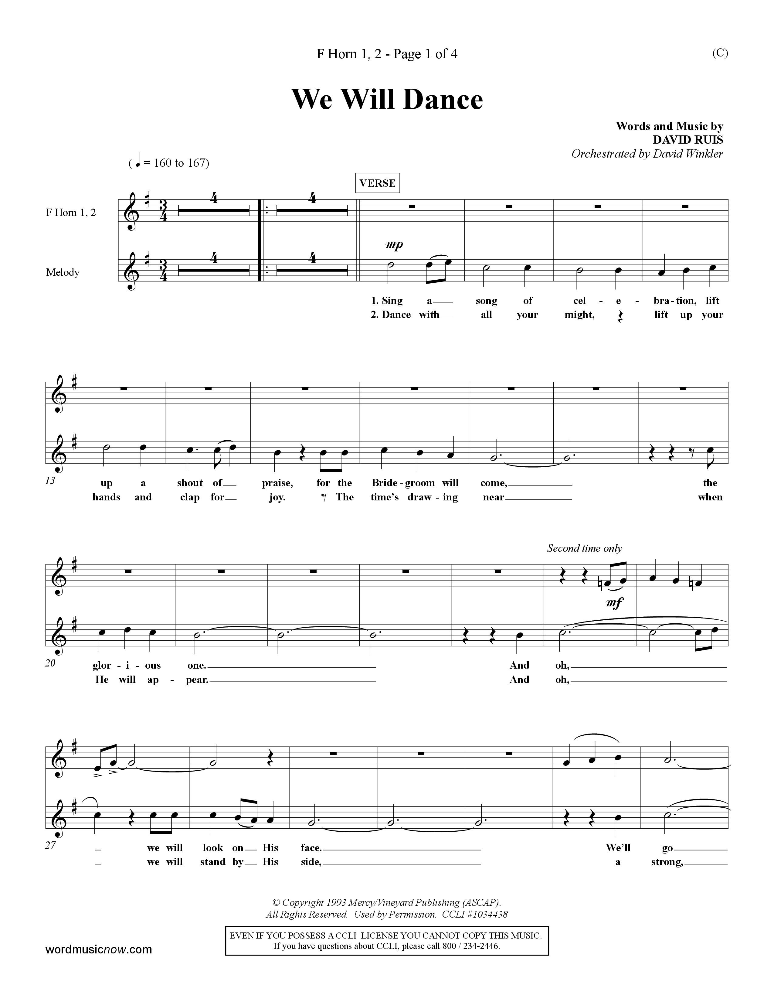 We Will Dance (Choral Anthem SATB) French Horn (Word Music Choral / Orch. David Winkler)